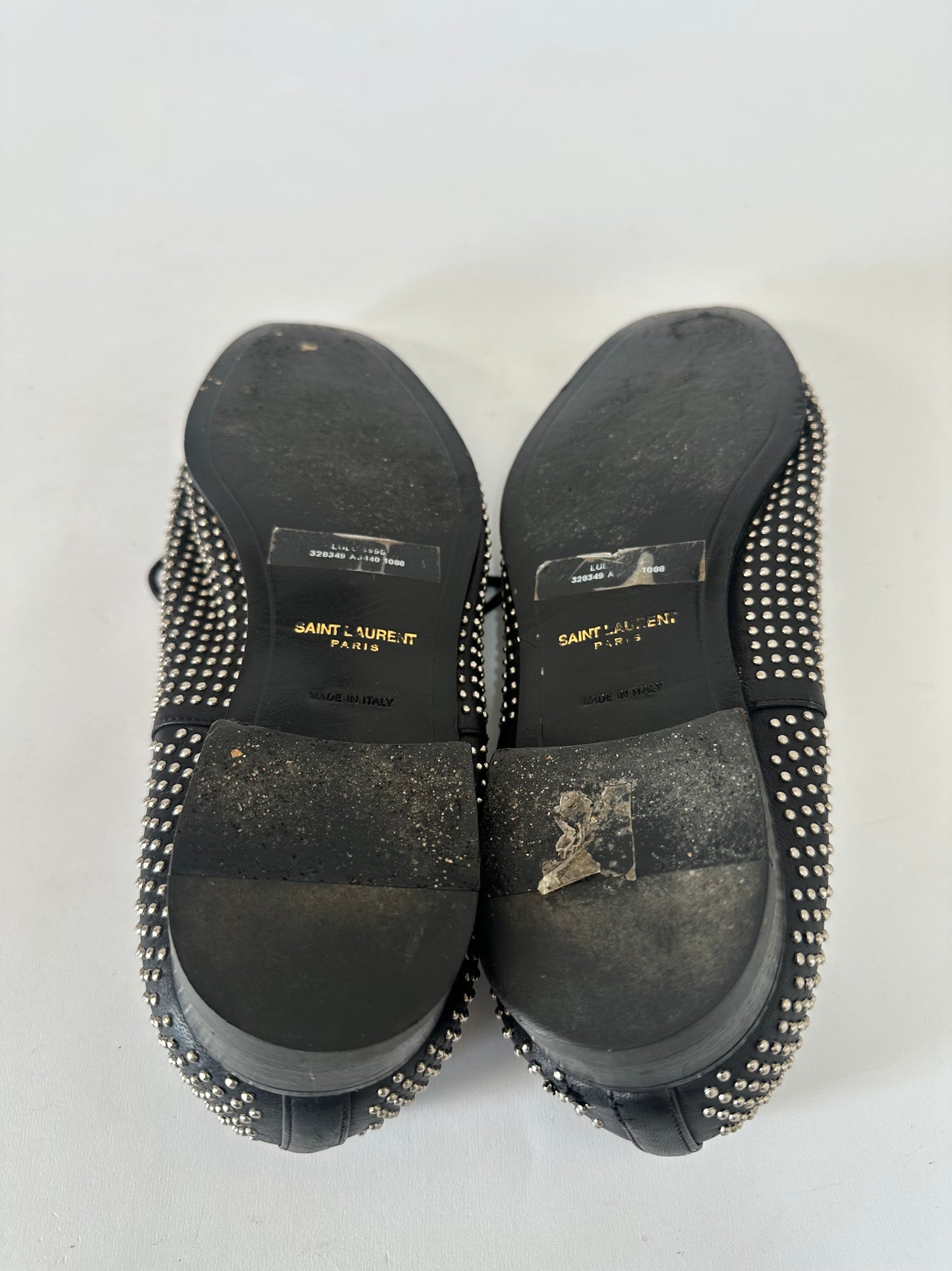 Saint Laurent Black Leather Lulu Richelieu Metal Eyelet Lace Up Oxfords Size 37.5 EU