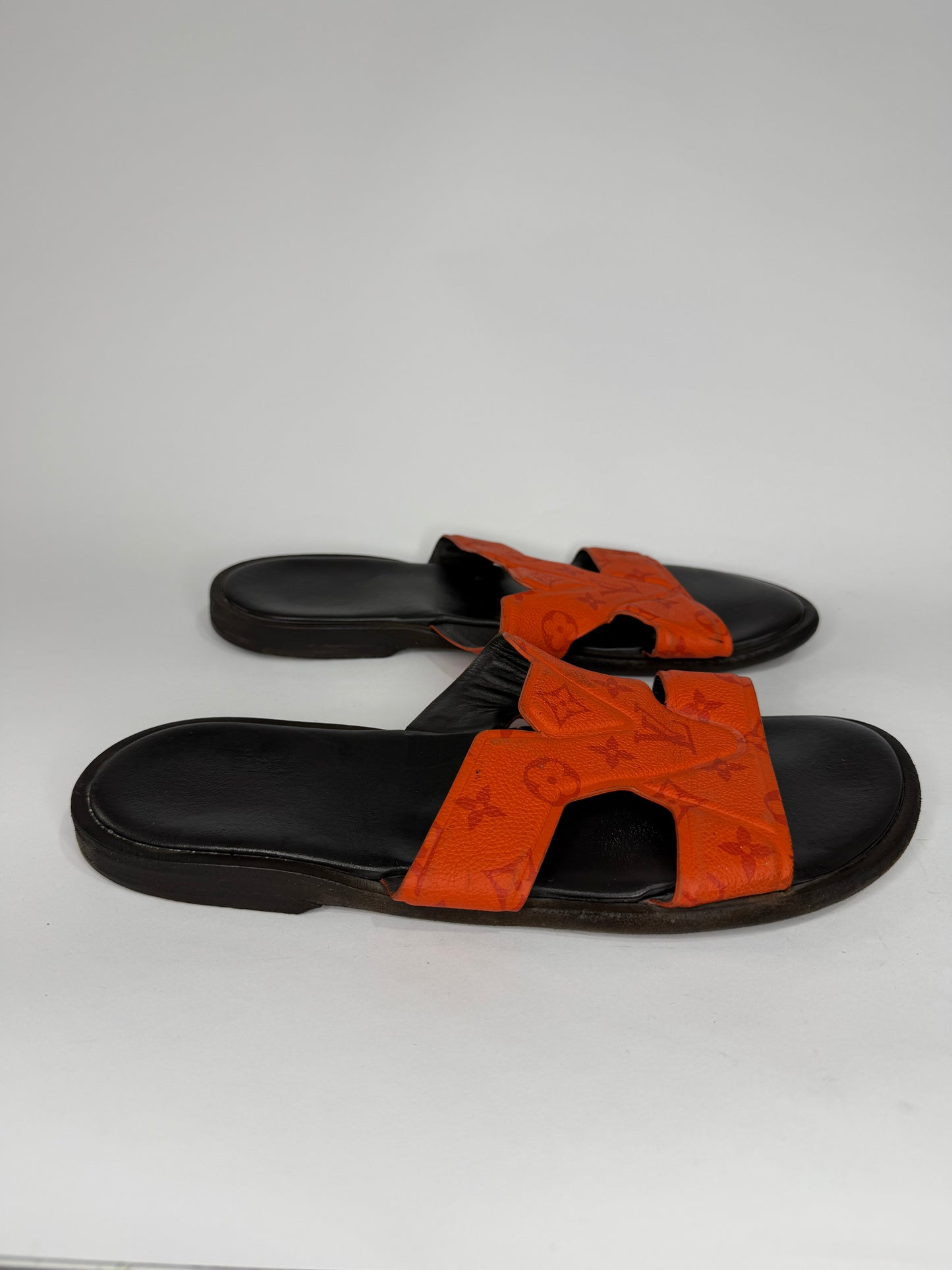 Louis Vuitton Orange Monogram Leather Slide Sandals Size 8 UK/ 9 US / 42 EU