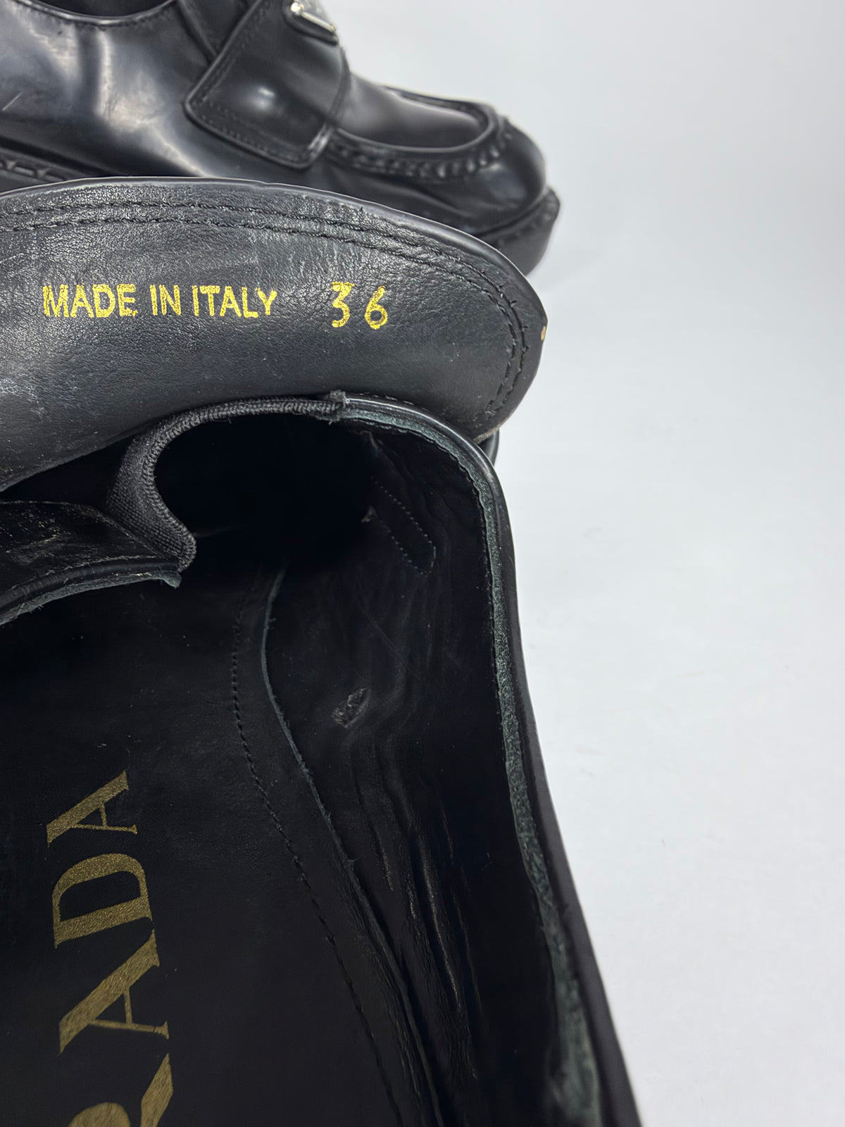 PRADA Vernice Metal Triangle Logo 50mm Loafers Size 36 EU/6 US/ 3UK