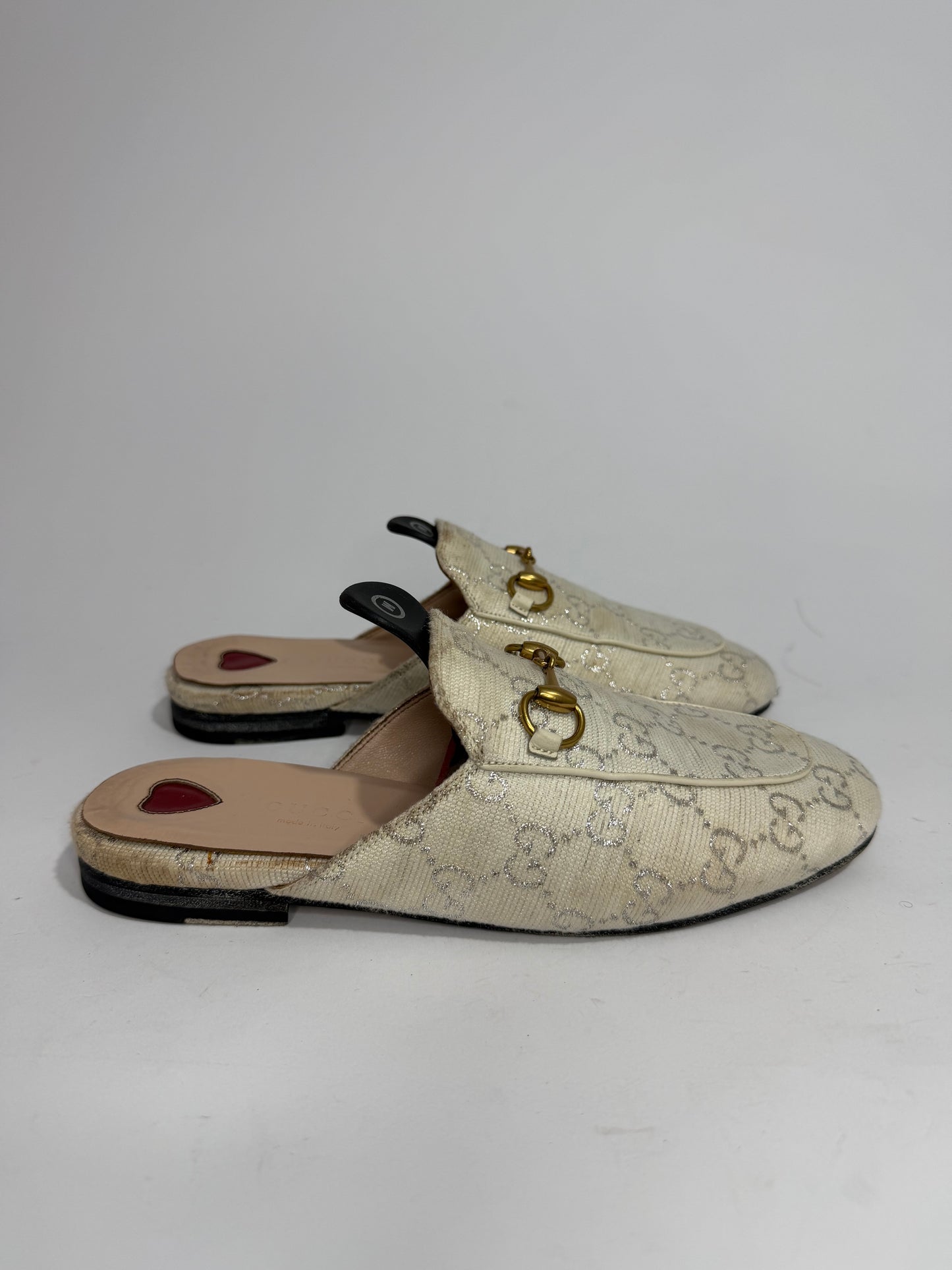 Gucci Grey/Silver Canvas Princetown Mules Size 36 EU/6 US / 3 UK