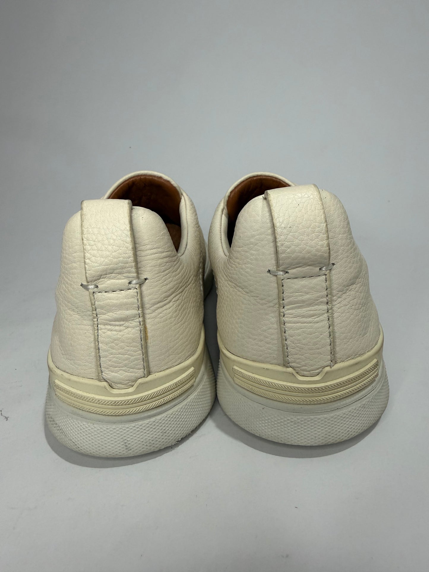 Ermenegildo Zegna Cream Leather triple stitch Slip On Sneakers Size 8 UK/ 9 US