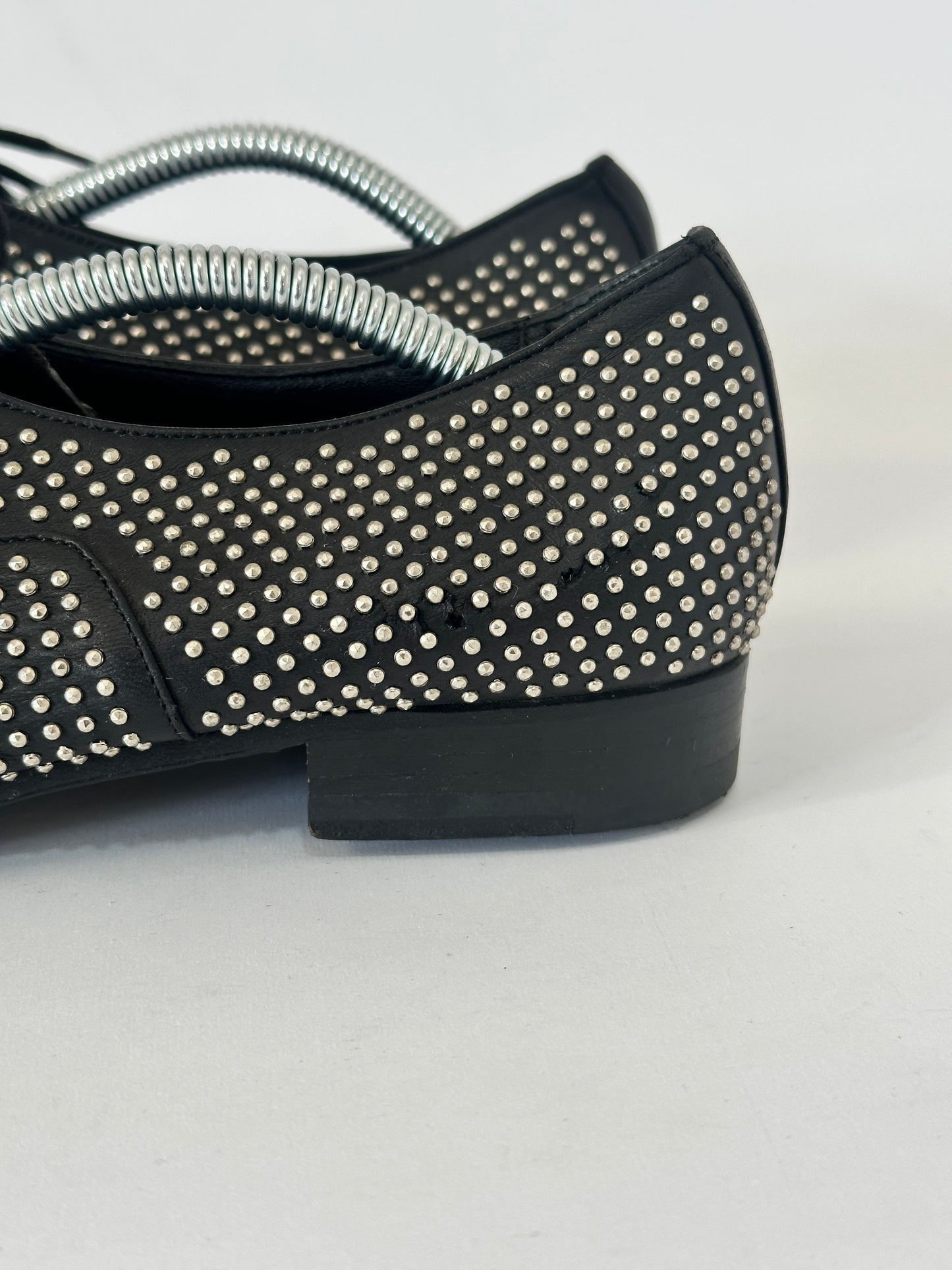 Saint Laurent Black Leather Lulu Richelieu Metal Eyelet Lace Up Oxfords Size 37.5 EU