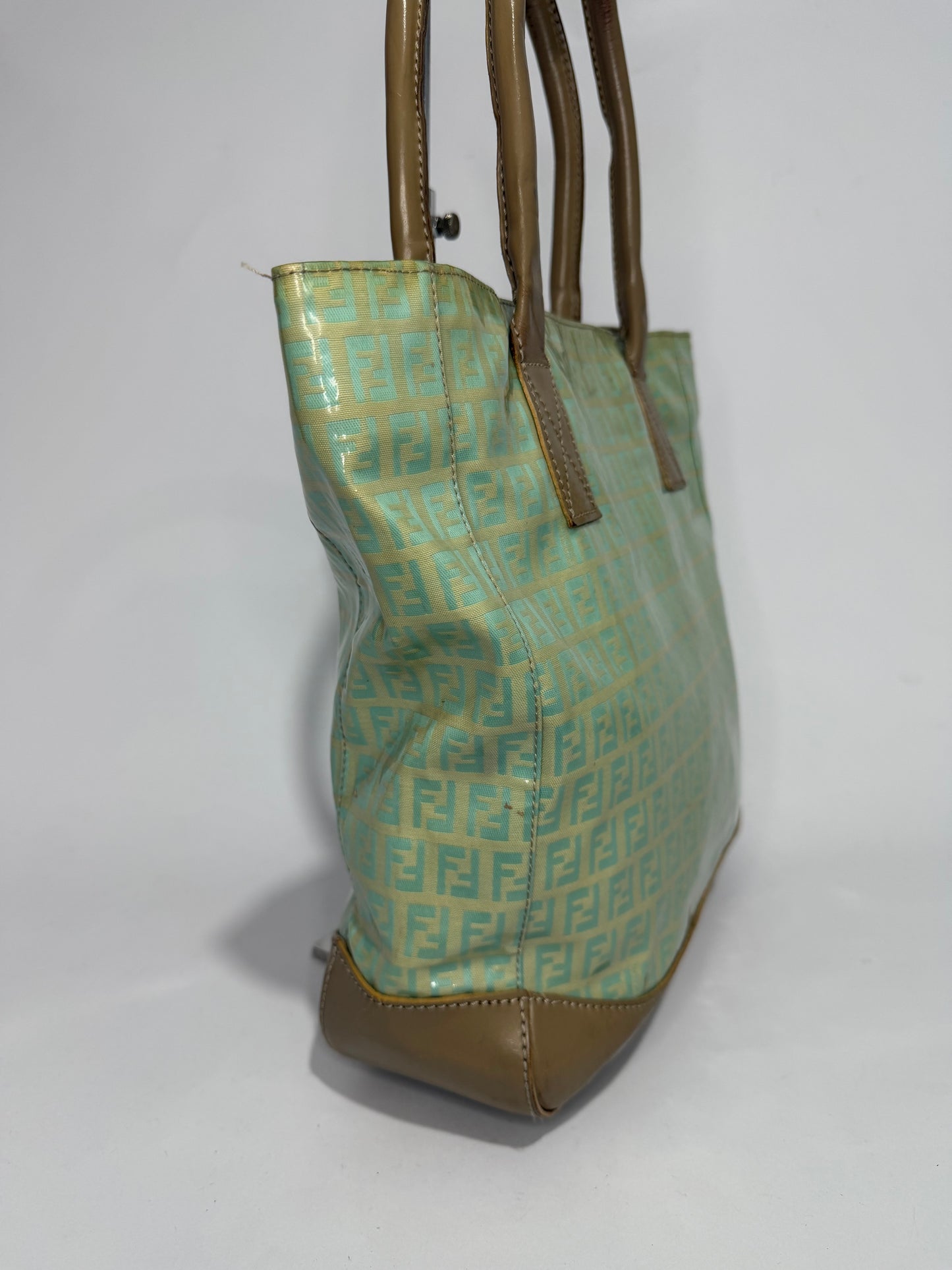 Fendi Zucca Mint Green Patent Tote Bag