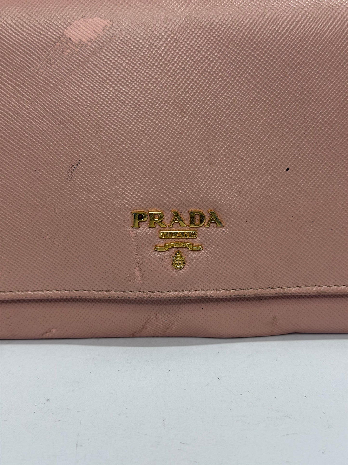 Prada Pink Saffiano Metal Leather Wallet on Chain