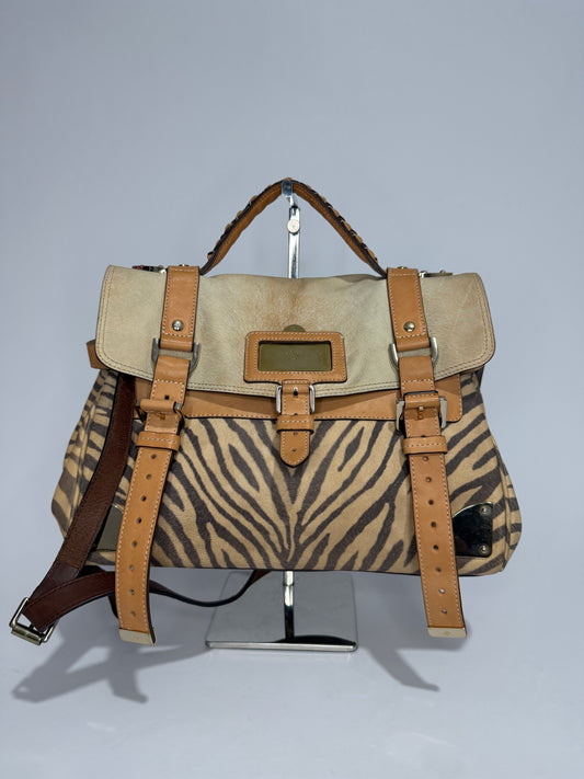 Mulberry Beige Zebra Printed Leather Travel Day Satchel