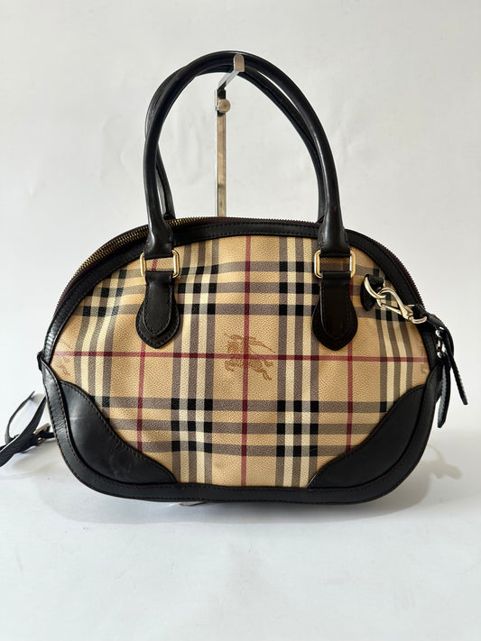 Burberry Beige/Brown Haymarket Check Coated Canvas and Leather Small Orchard Bowler Bag