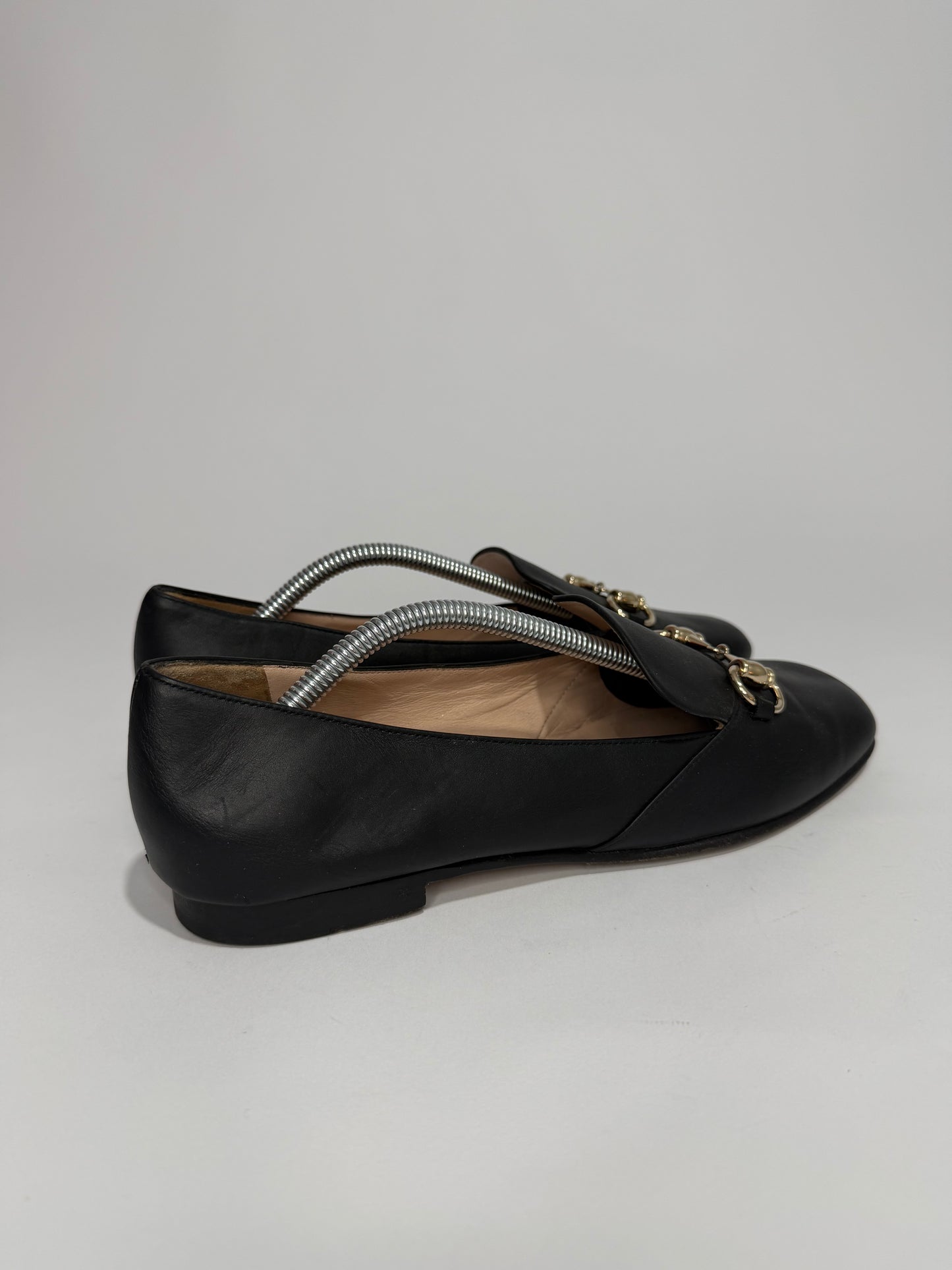 Gucci Black Leather Horsebit Loafers Size 37.5