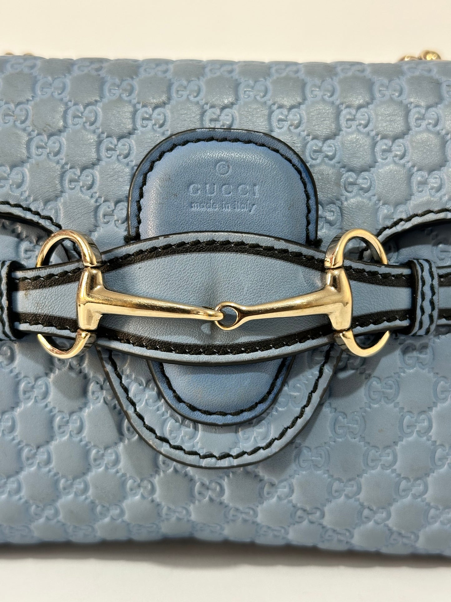 GUCCI Blue Micro Guccissima Leather Emily Small Shoulder Bag