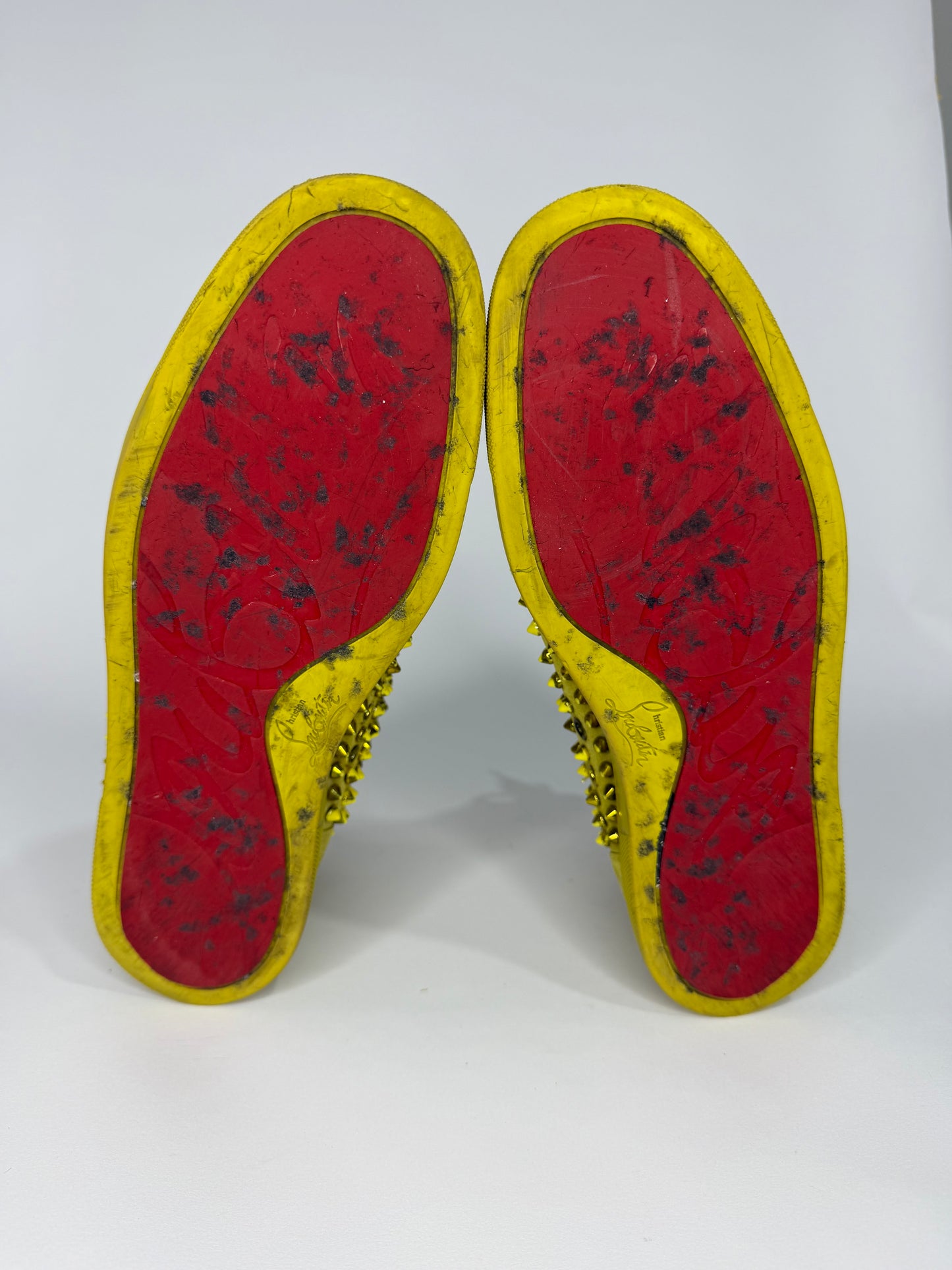 Christian Louboutin Louis Spikes  Yellow Suede High Top Sneakers Size 43 EU/ 9 UK/ 10 US