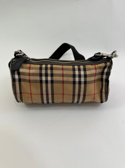 BURBERRY Black/Beige House Check Canvas and Leather Small Kennedy Barrel