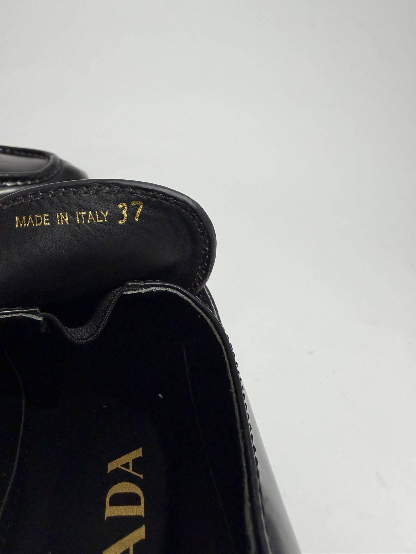 PRADA Vernice Metal Triangle Logo 50mm Loafers Size 37 EU/7 US/ 4 UK