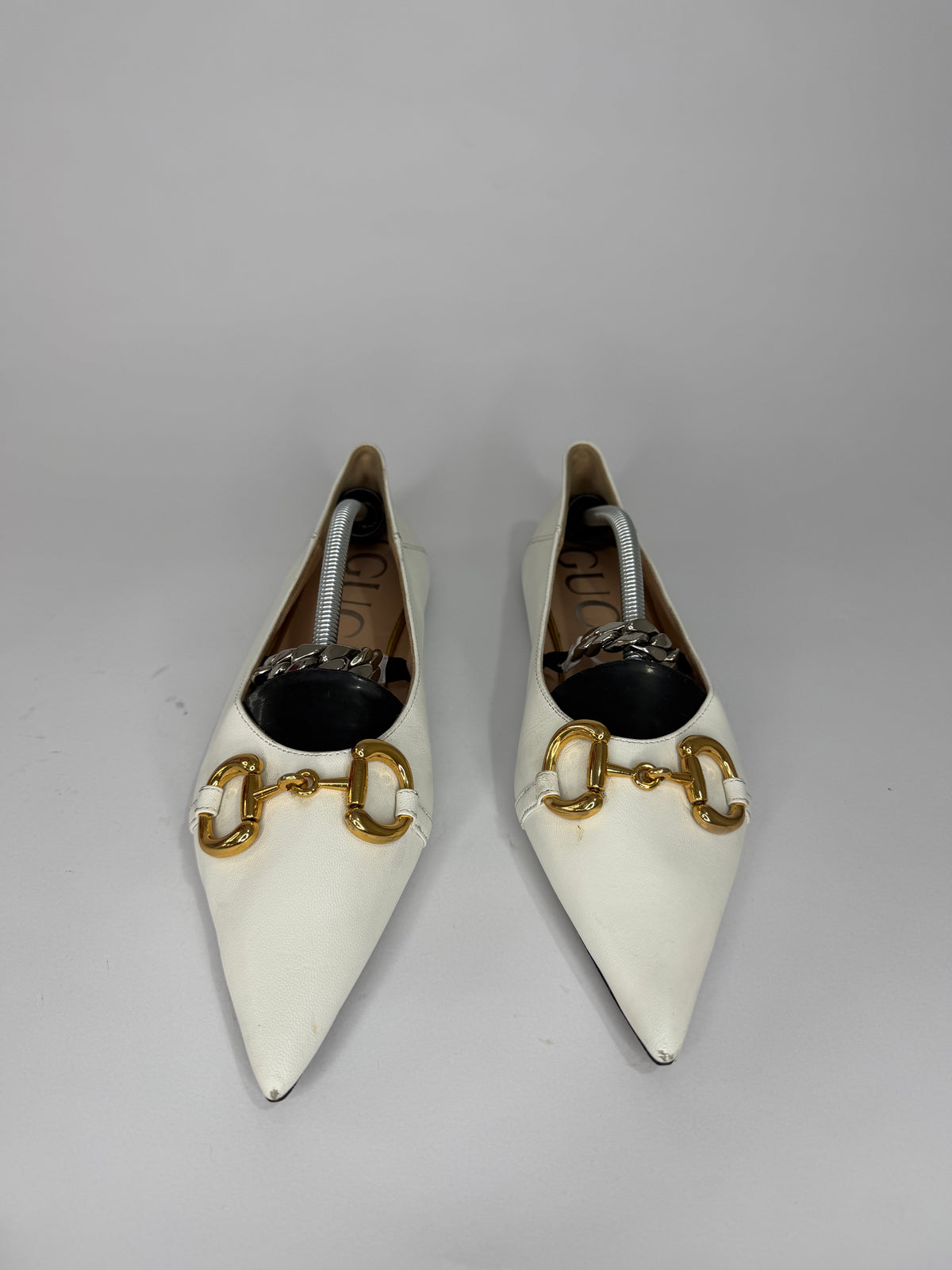 Gucci White Horsebit Ballet Flats Size 38 EU/ 8 US