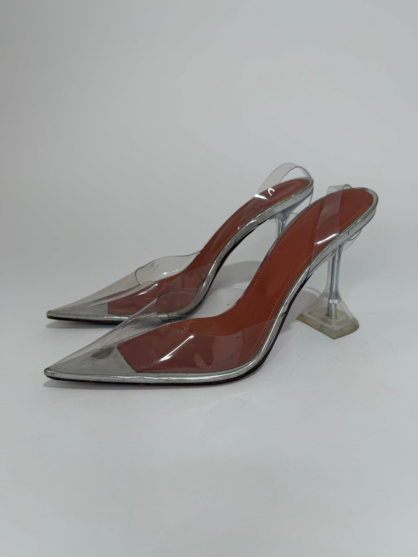 Amina Muaddi Transparent PVC Holli Glass Pointed Toe Slingback Pumps Size 38.5 EU/8.5 US