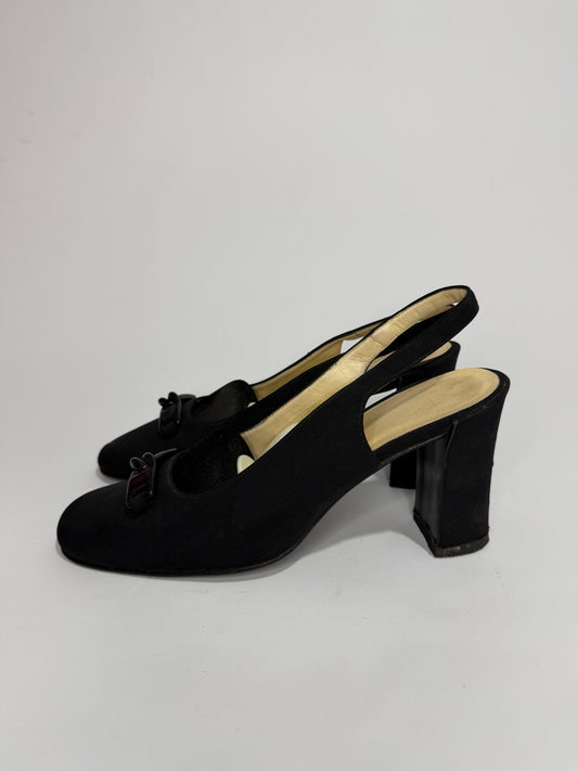 Prada Black Slingback Block Heel Pumps Size 40 Made in Italy