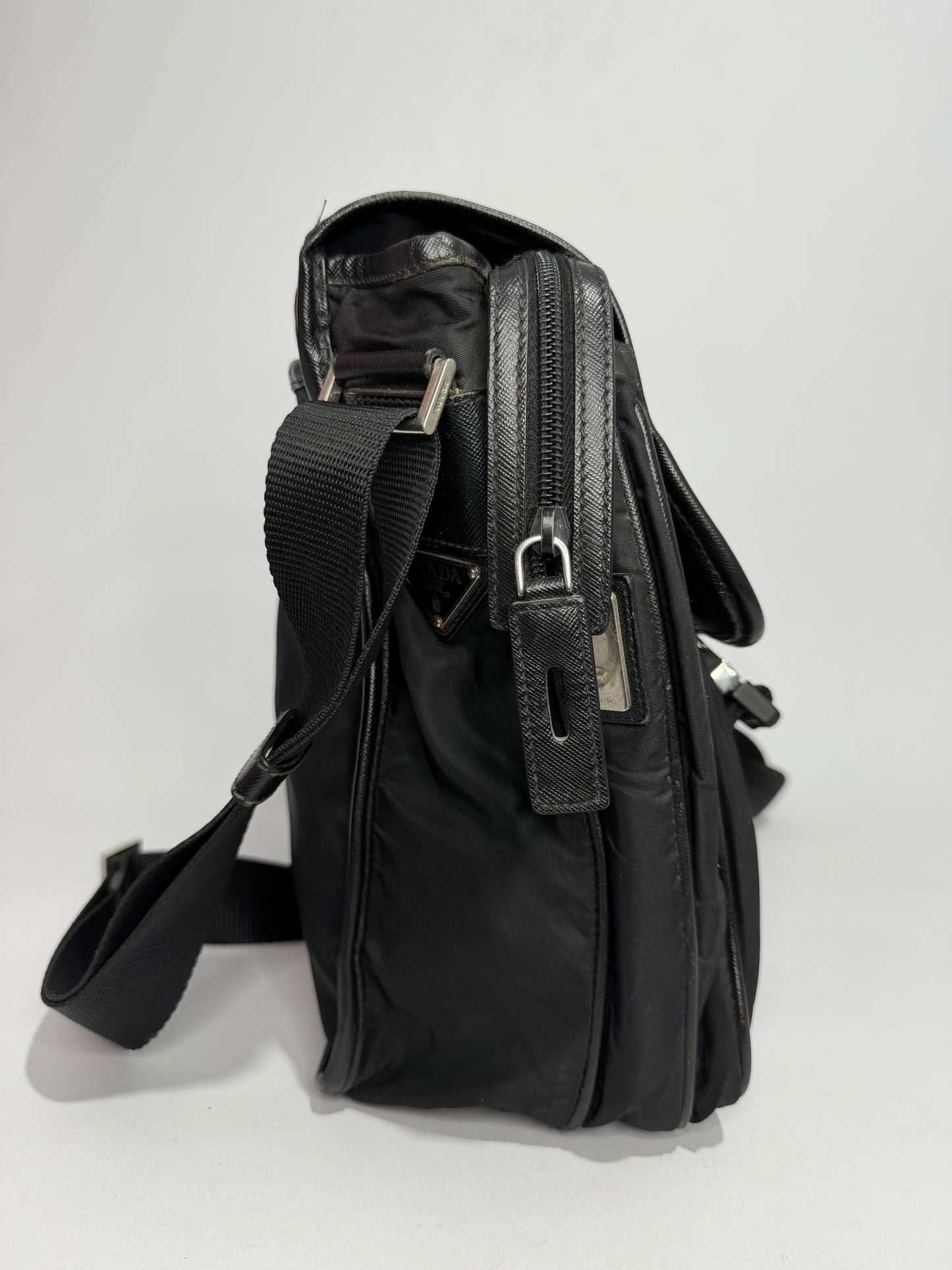 Prada Black Nylon Flap Messenger Bag