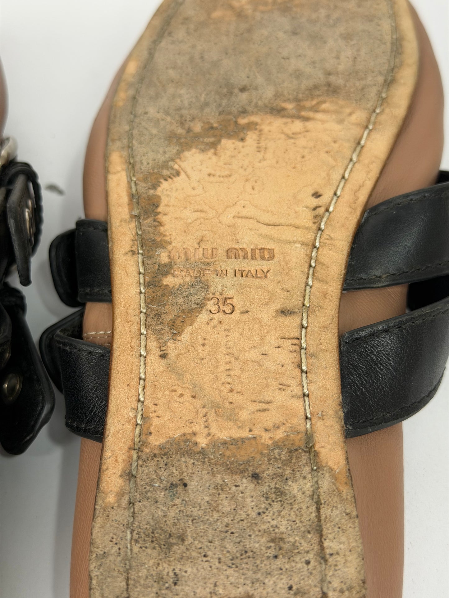 Miu Miu Brown Leather Buckle Detail Bow Ballet Flats Size 35 EU/ 5 US