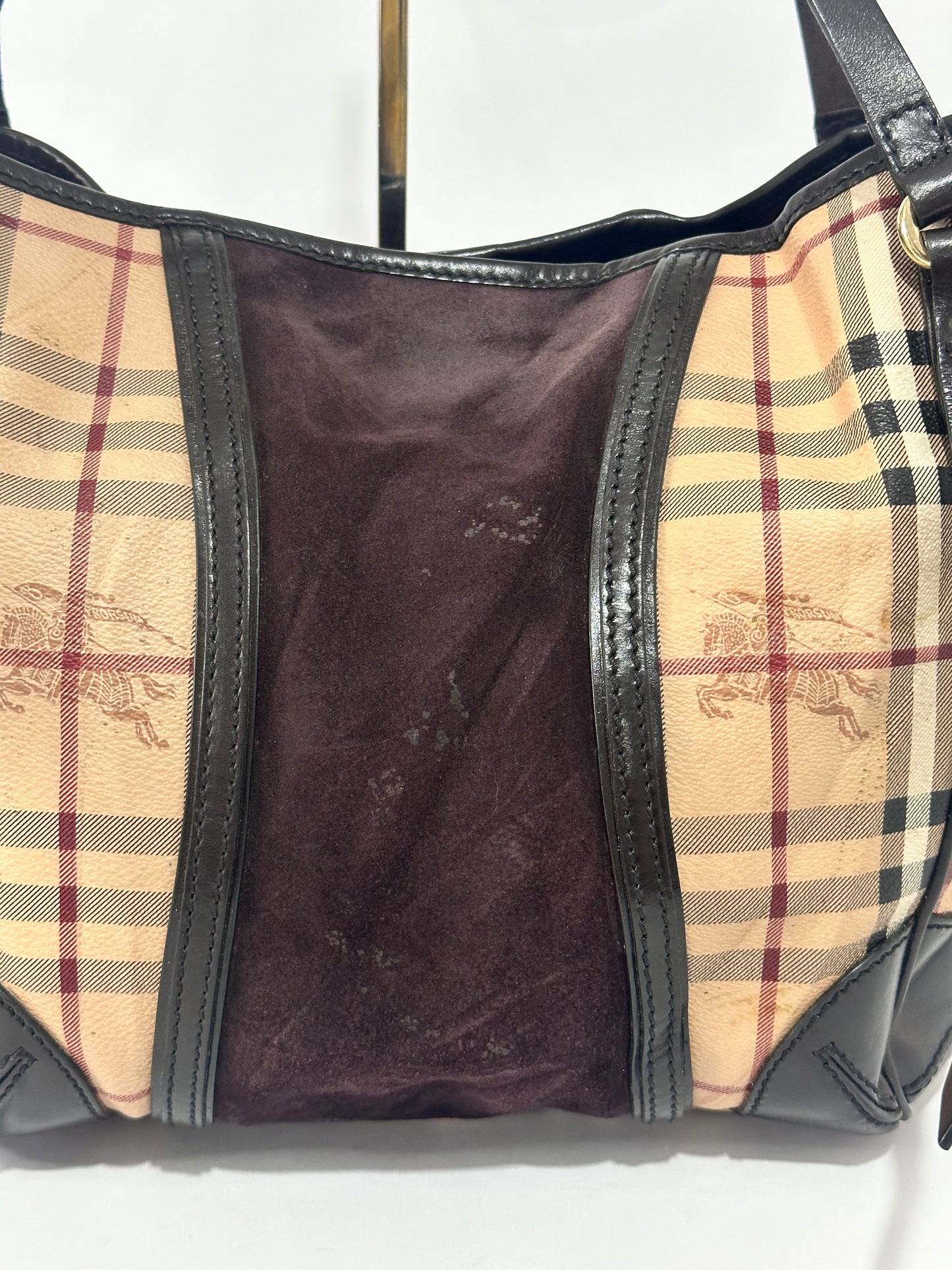 Burberry Beige Brown Haymarket Coated Canvas and Suede Canterbury Tote