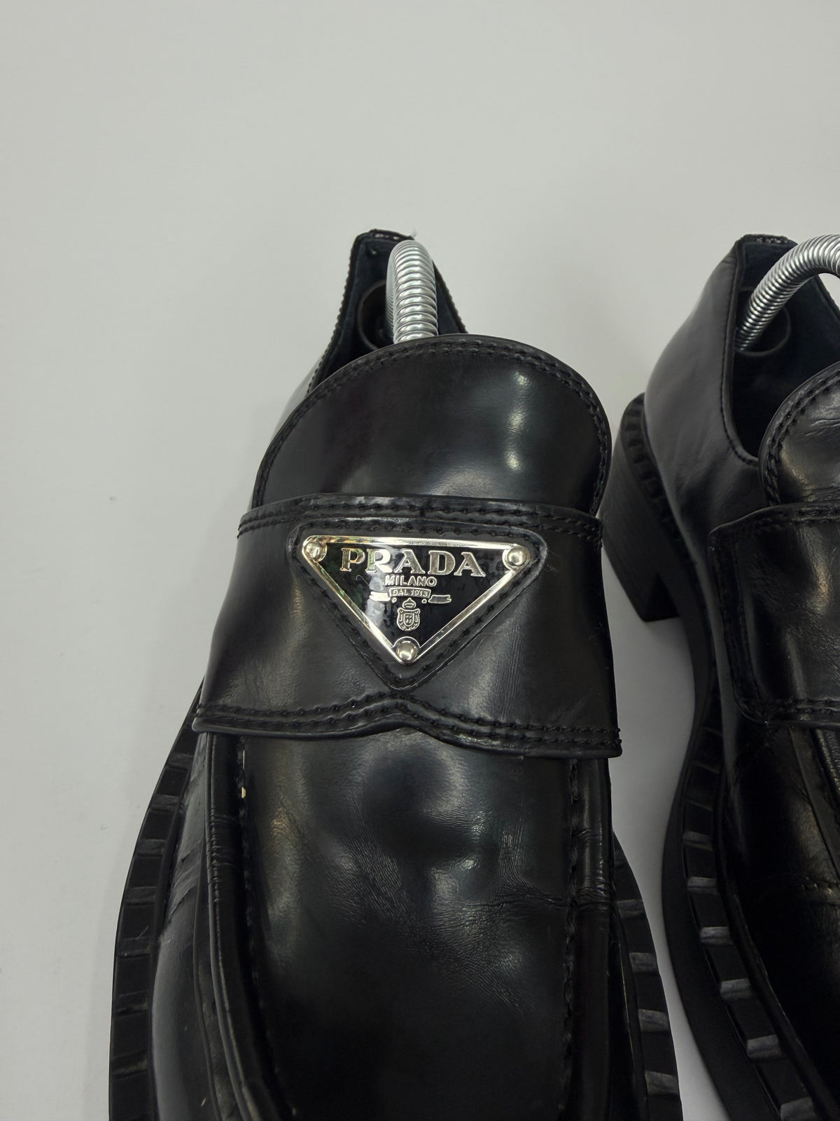 PRADA Vernice Metal Triangle Logo 50mm Loafers Size 36 EU/6 US/ 3UK