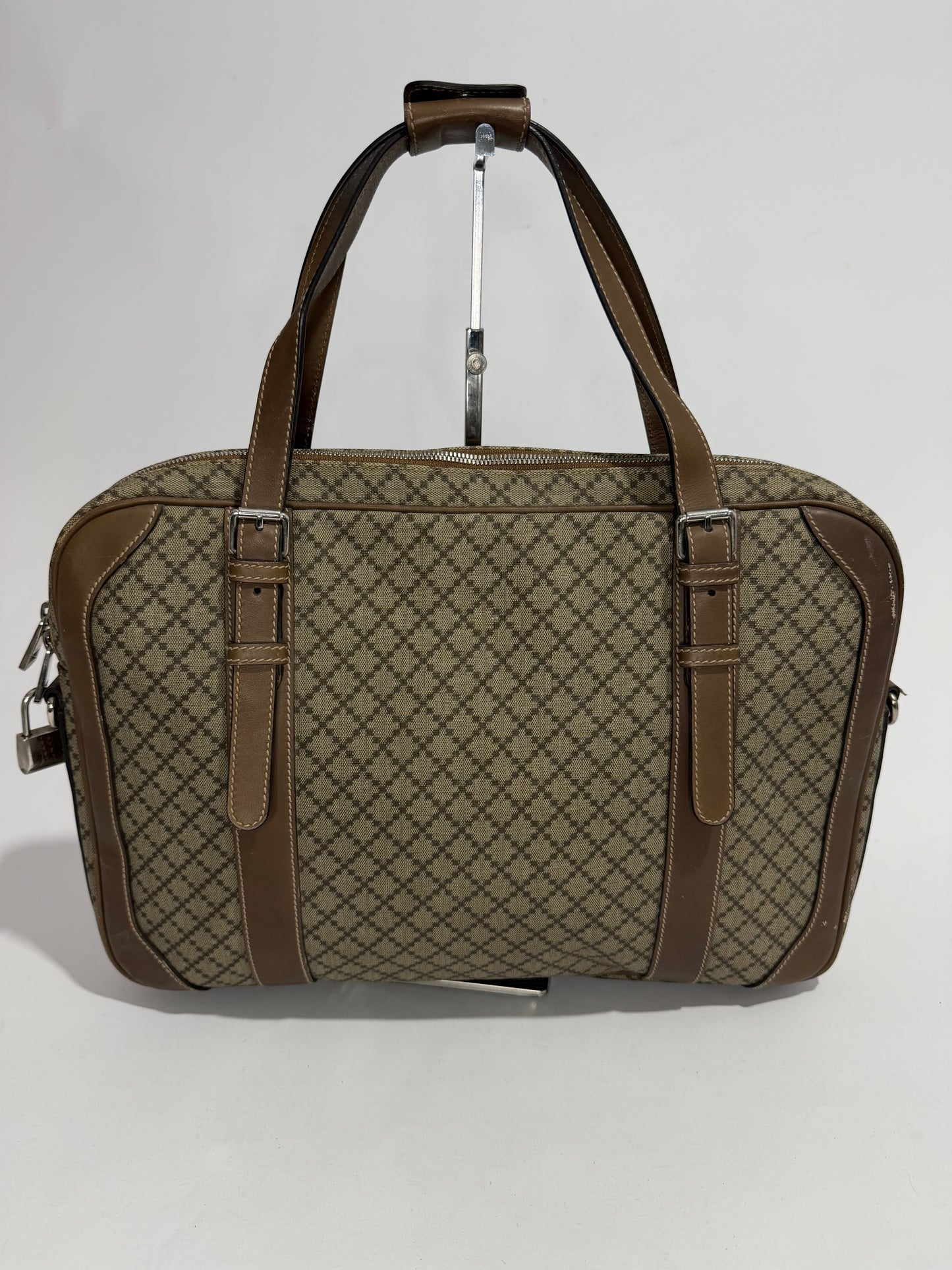 Gucci Beige/Tan Diamante Canvas and Leather Zip Pocket Briefcase