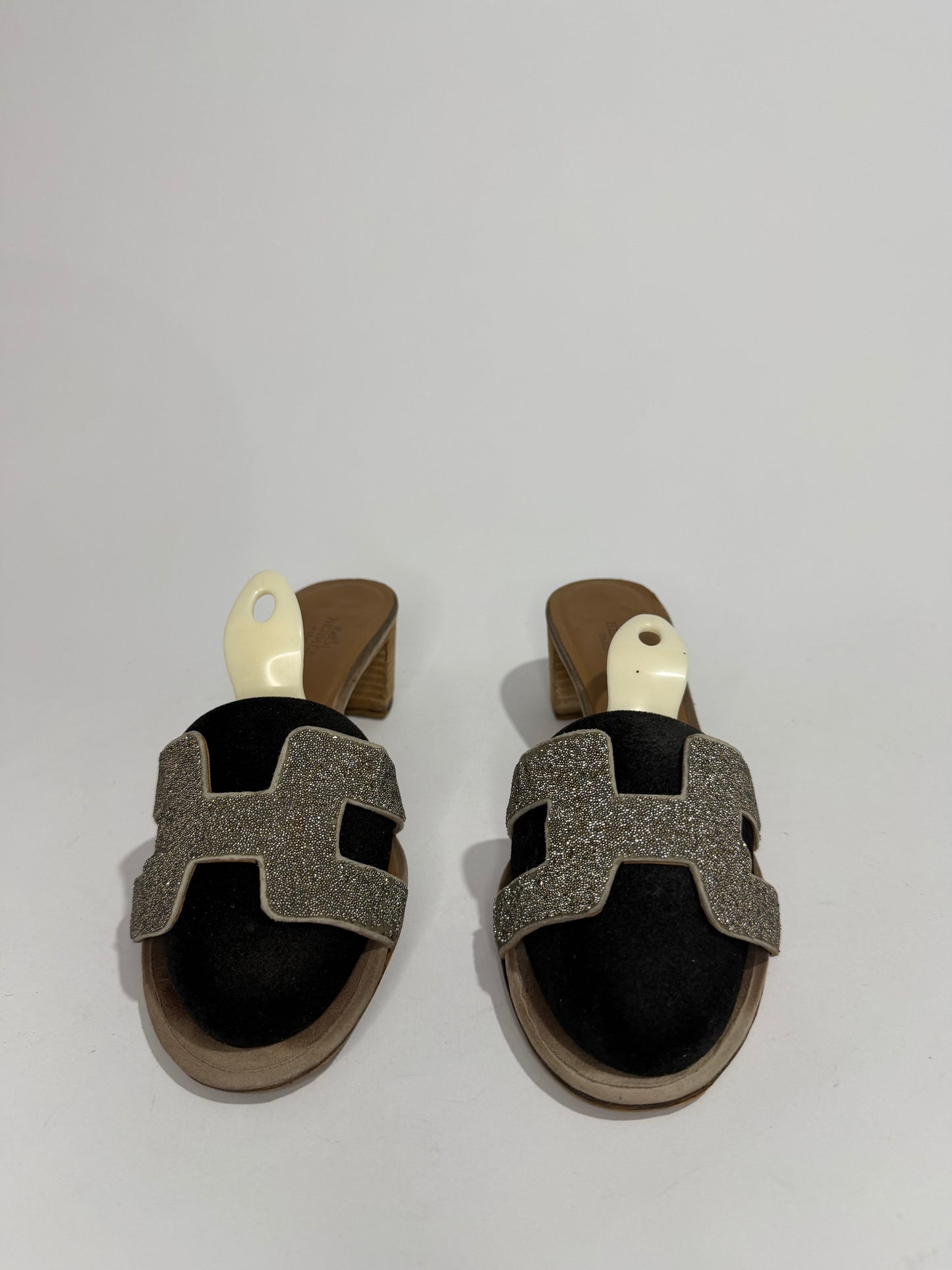 Hermes Gold Glitter Leather Oasis Slide Sandals Size 38 EU/8 US/ 5UK