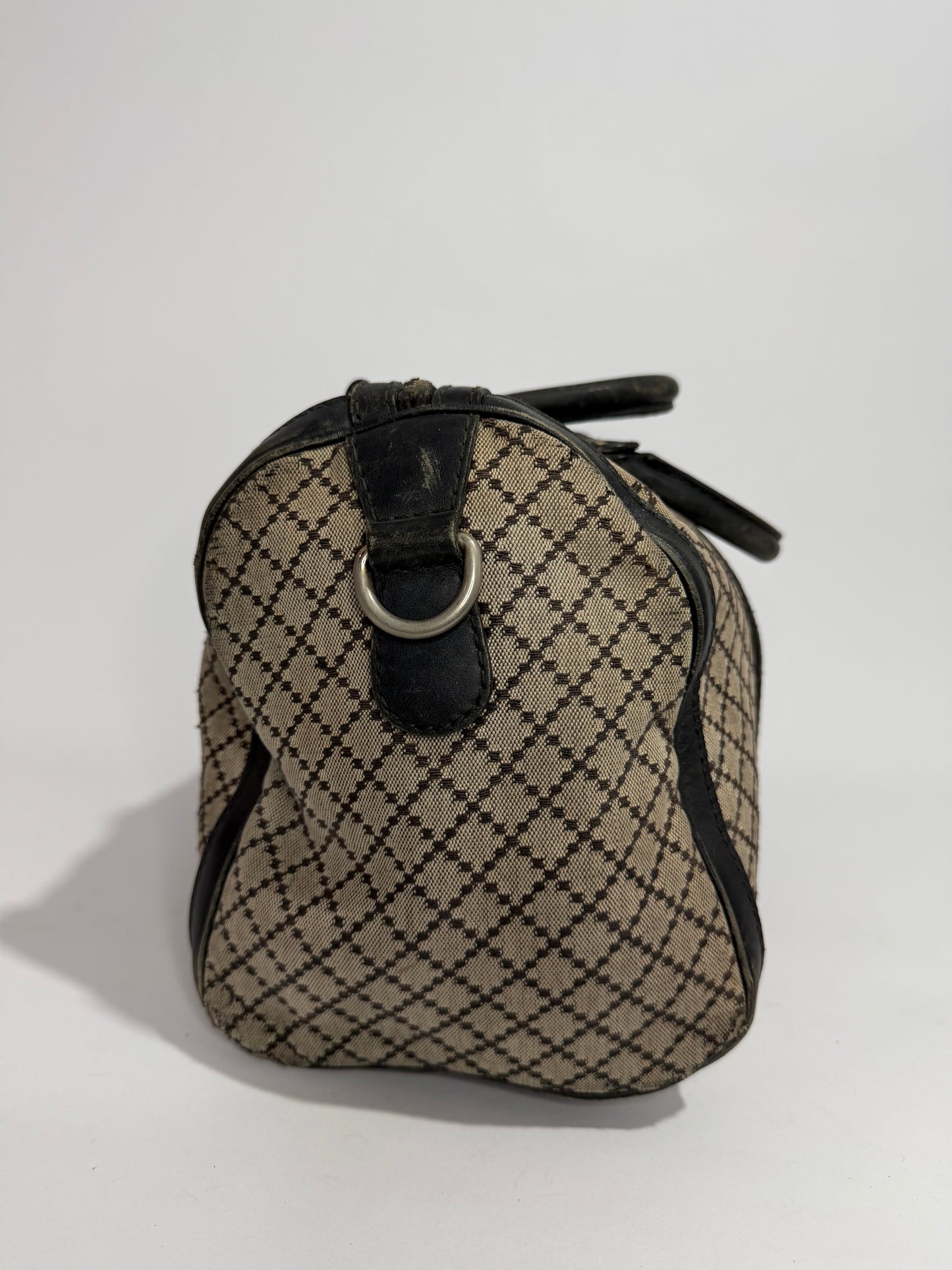 Gucci Black/Beige Diamante Canvas Medium Vintage Web Boston Bag
