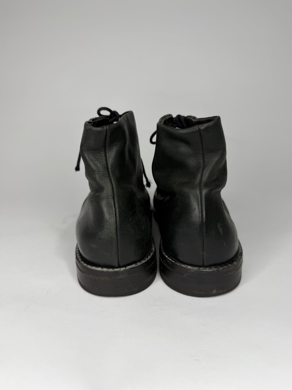 Marsèll Black Leather Lace-Up Ankle Boots EU 45