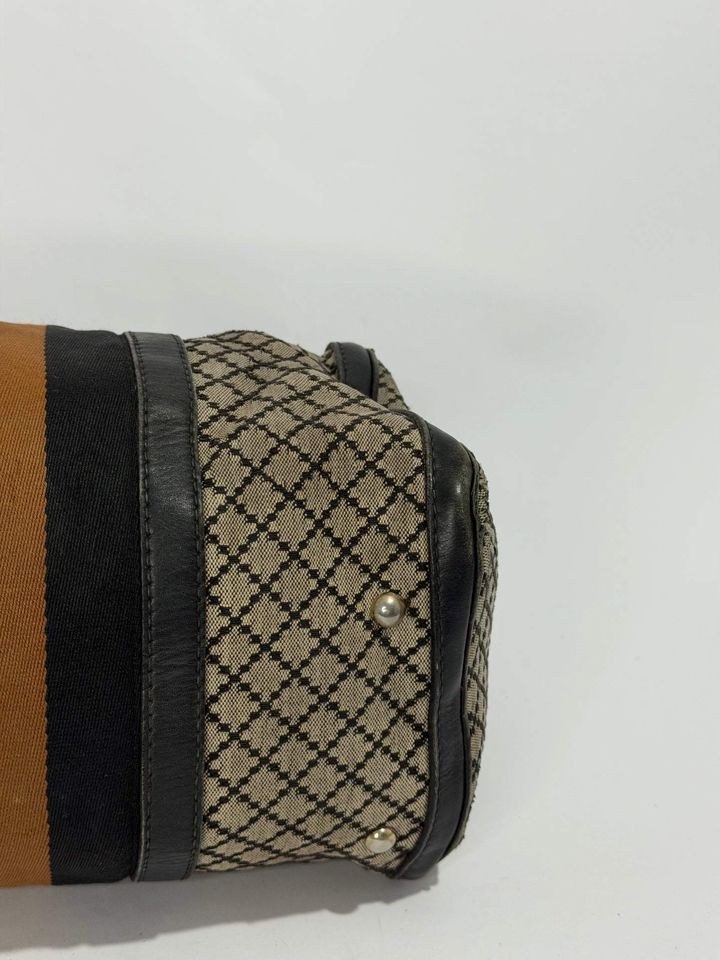 Gucci Black/Beige Diamante Canvas Medium Vintage Web Boston Bag