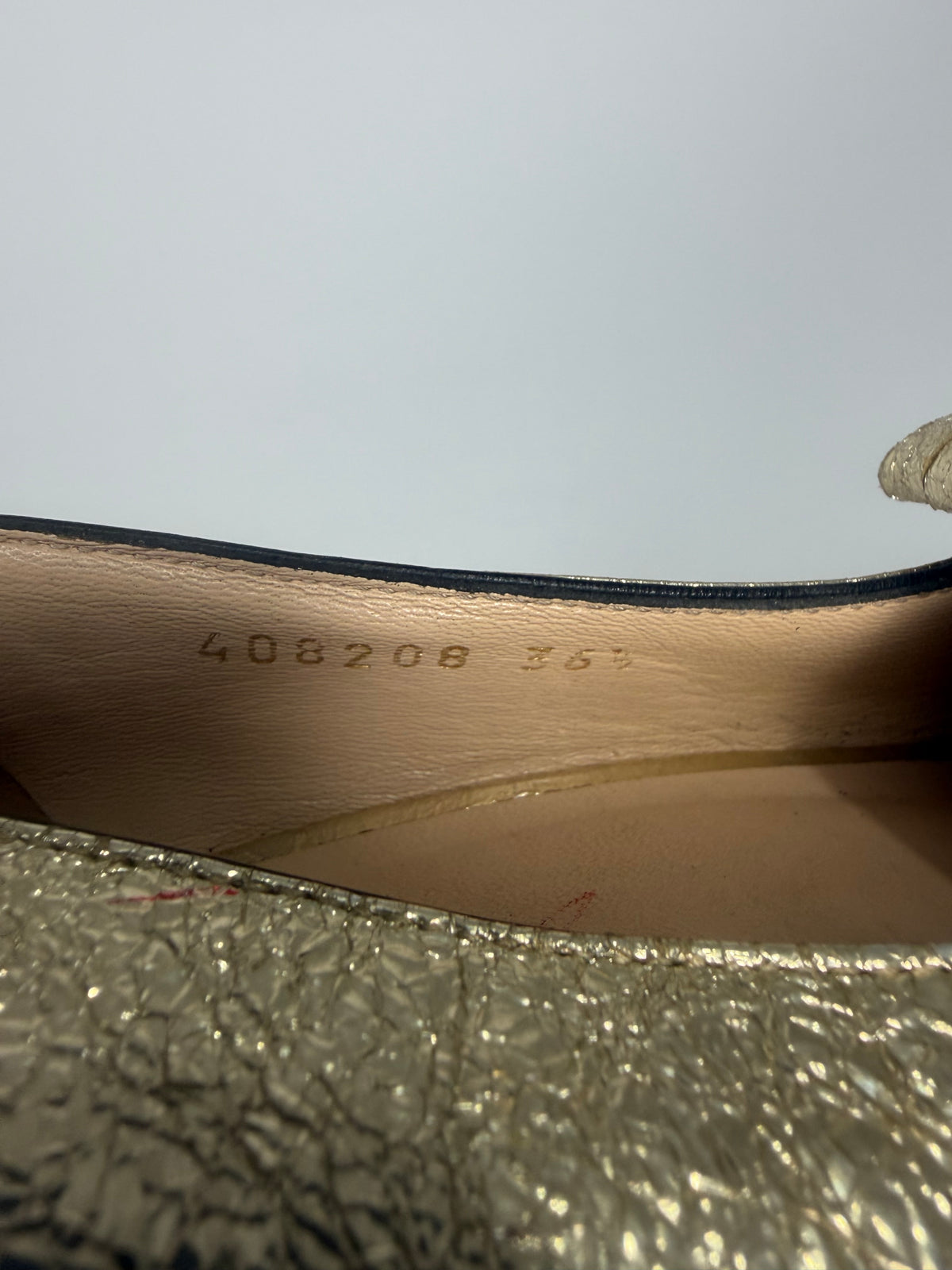 Gucci Metallic Gold Crinkled Leather GG Marmont Fringe Detail Pumps Size 36.5 EU/ 6.5US/ 3.5 UK