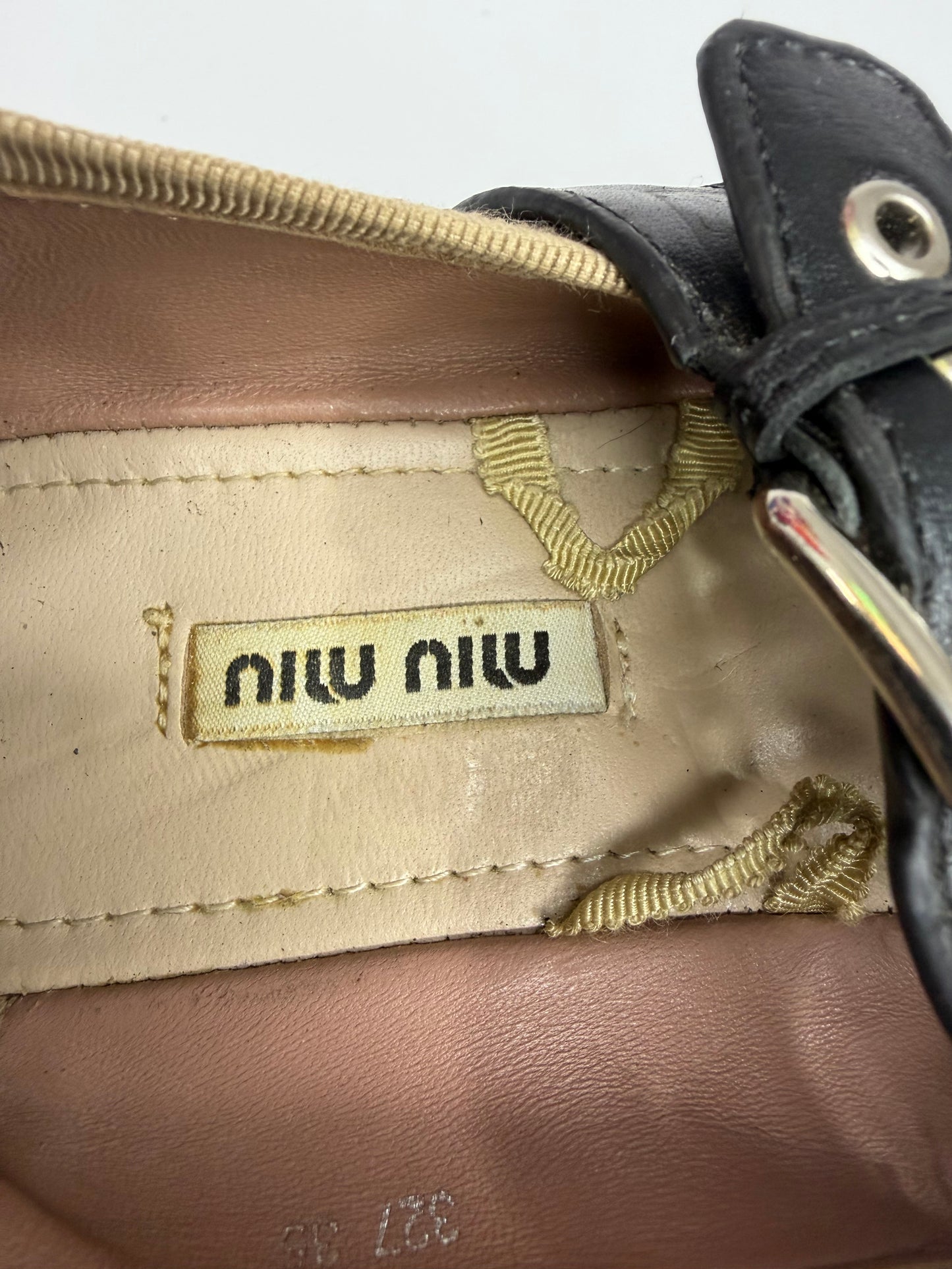 Miu Miu Brown Leather Buckle Detail Bow Ballet Flats Size 35 EU/ 5 US