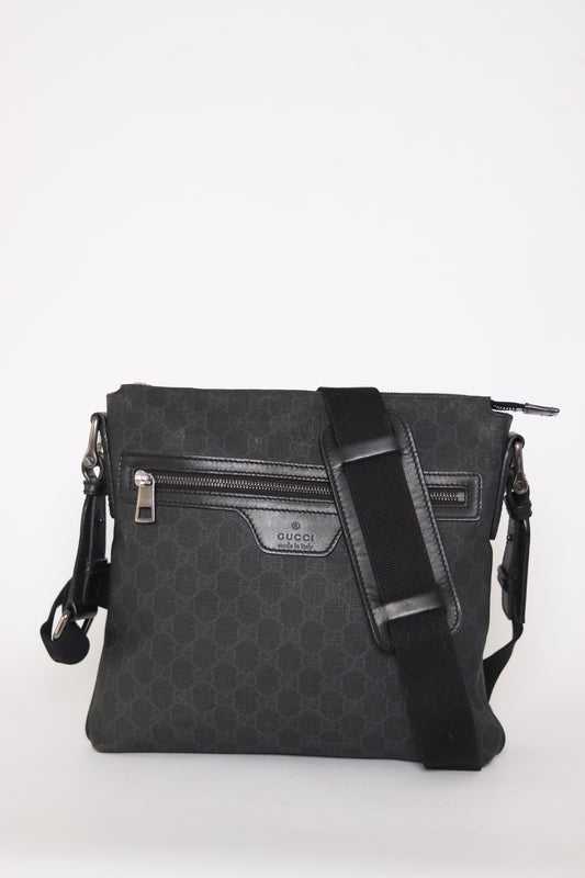 Gucci Front Zip Flat Messenger Bag GG Coated Canvas Medium