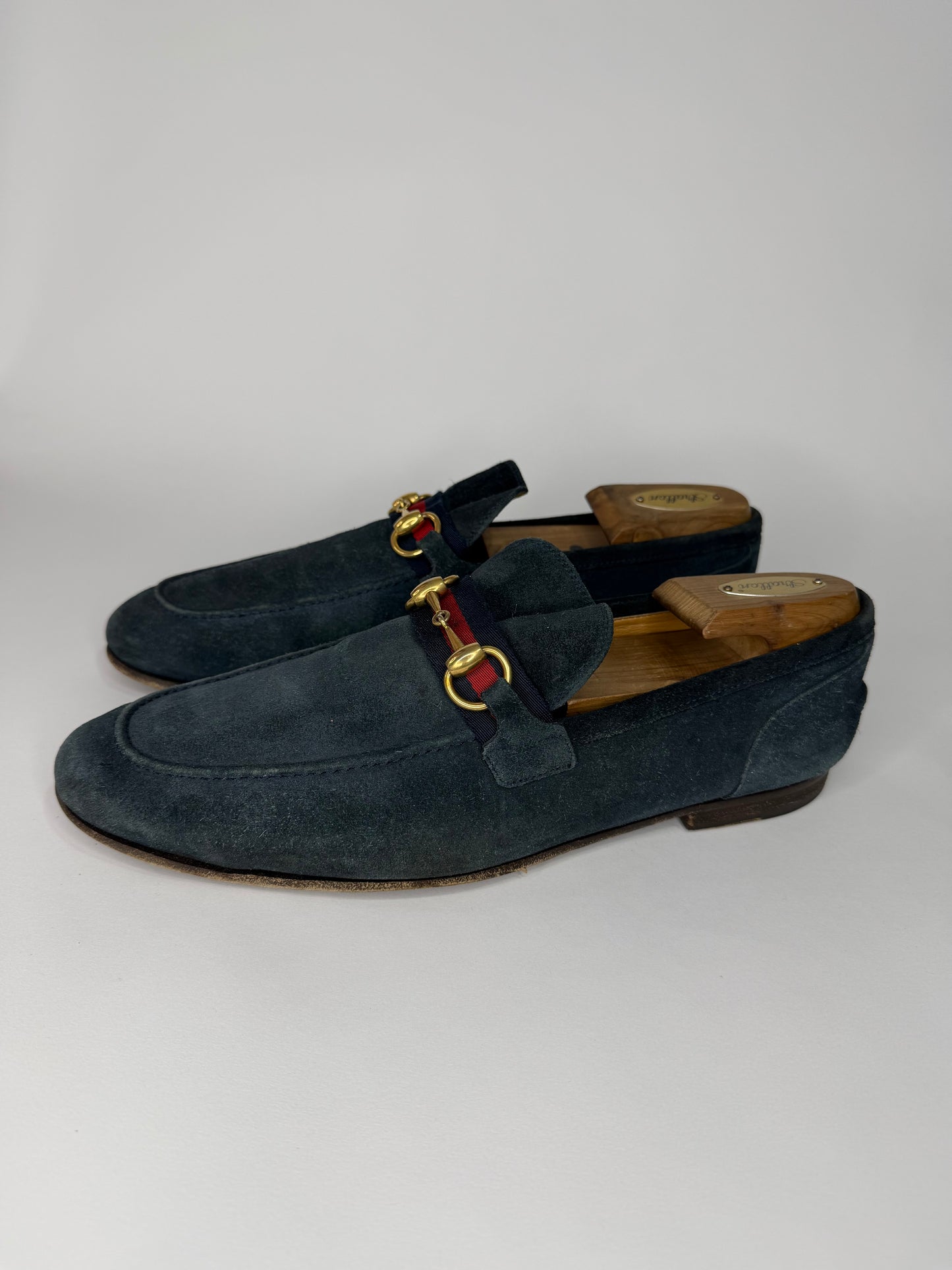 Gucci Navy Blue Suede Web Horsebit Loafers Size 8.5 UK/ 9.5 US/ 42.5 EU