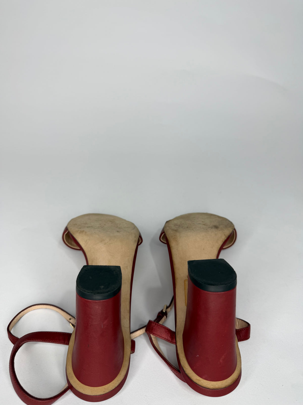 Gucci Red Leather Horsebit Open Toe Block Heel Ankle Strap Sandals Size 36.5 EU