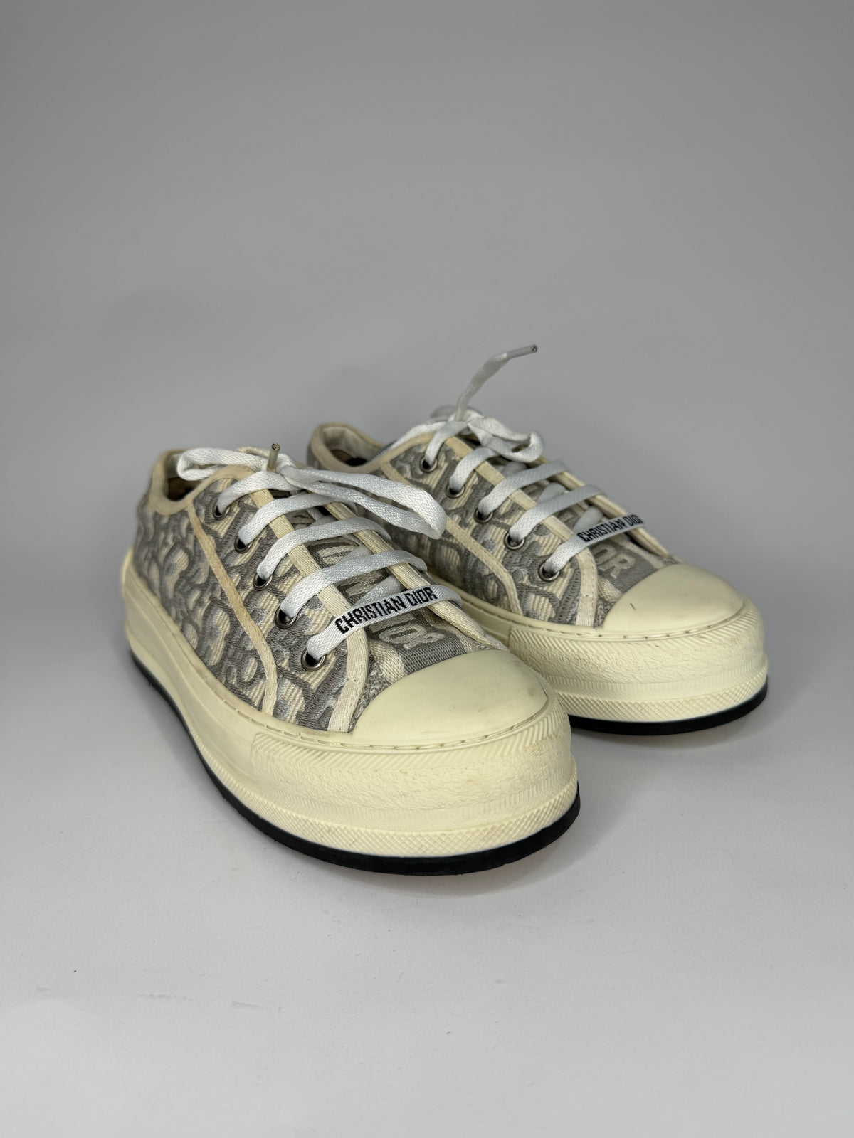 Dior Walk'n'Dior Beige/Grey Oblique Jacquard Lace Up Sneakers Size 38 EU/ 8 US/ 5 UK