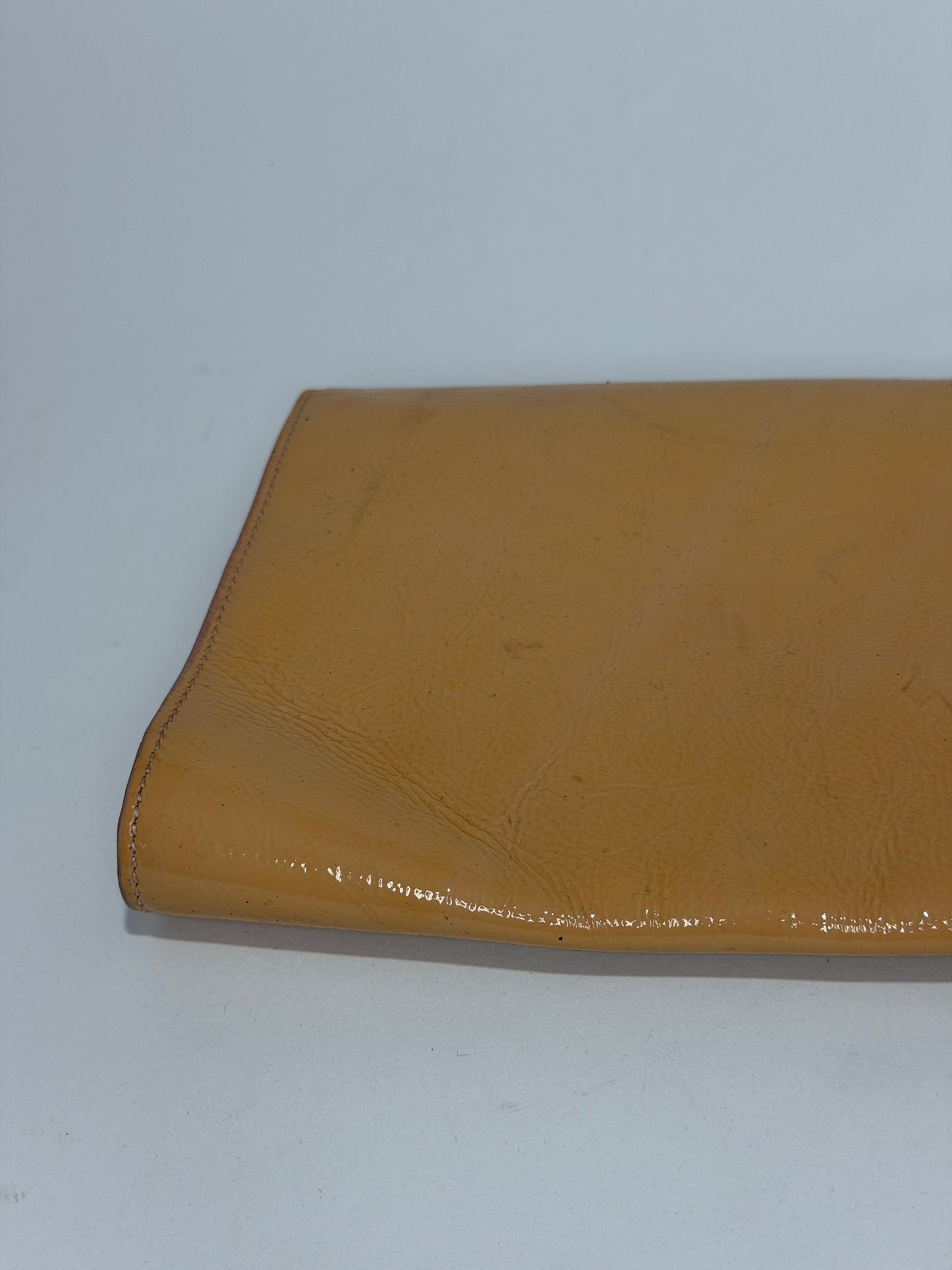YVES SAINT LAURENT Beige Patent Leather Belle De Jour Large Clutch Bag