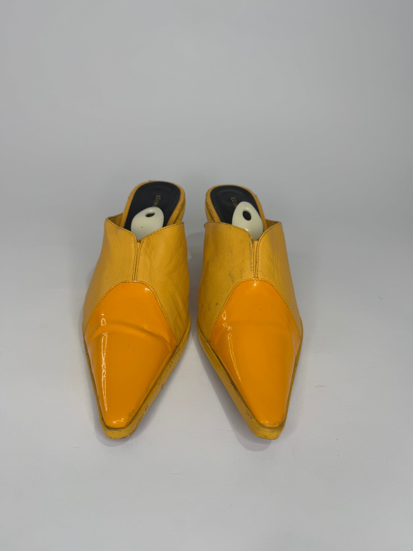 celine phoebe philo Yellow Leather Pointed-Toe Mule Heels Size 39 EU/ 9 US/ 6 UK