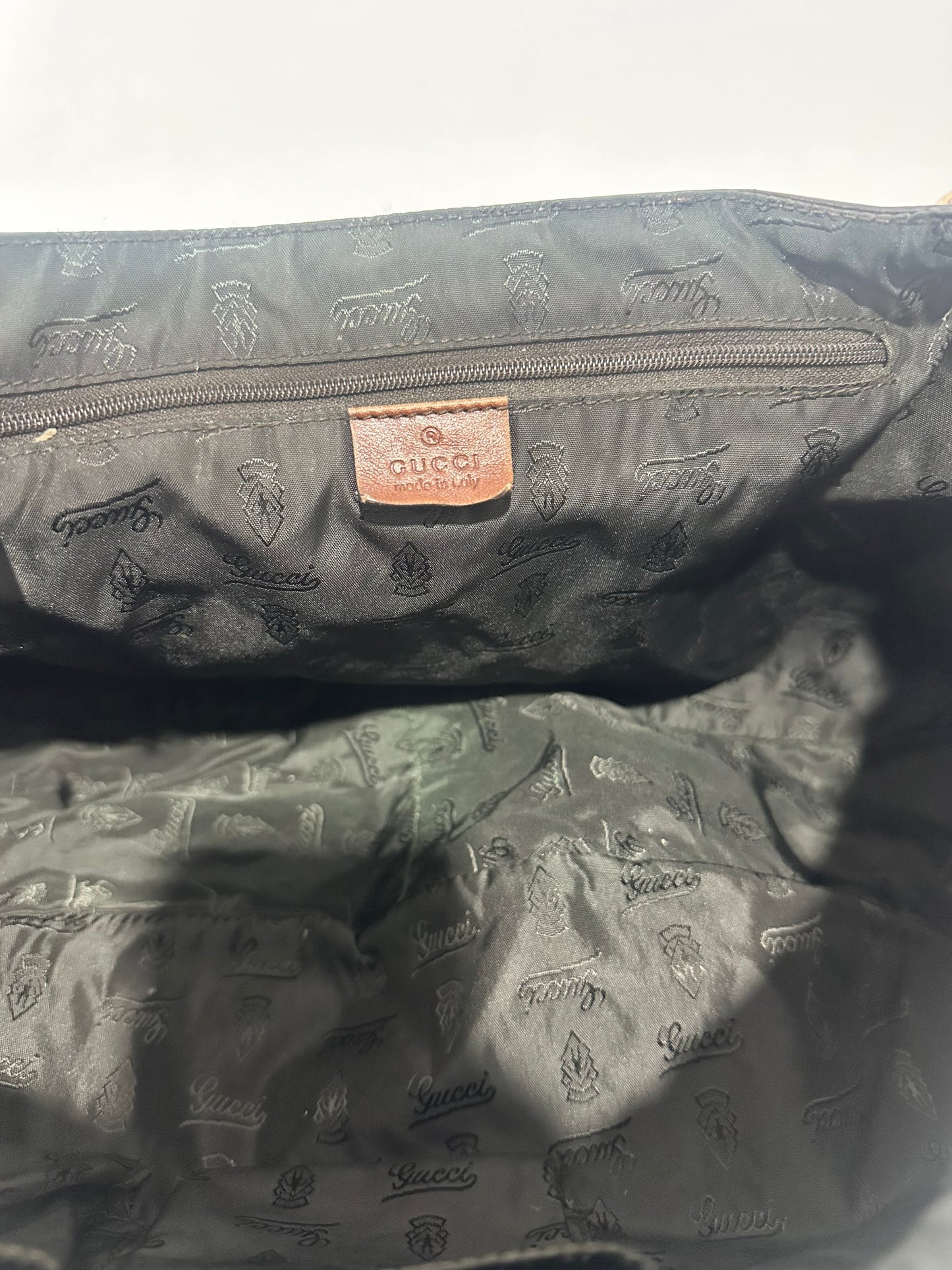 Gucci Vintage Coated Canvas Monogram Flap Shoulder Bag Ebony