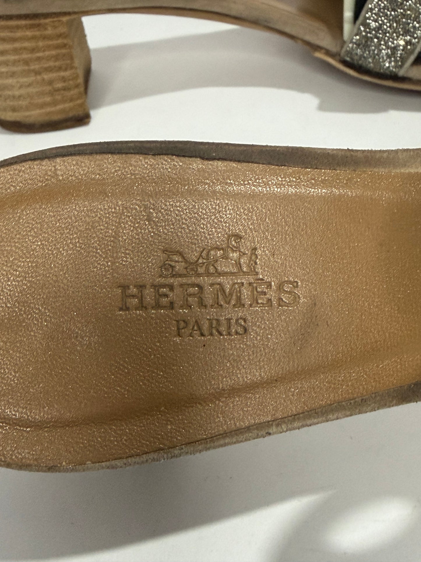 Hermes Gold Glitter Leather Oasis Slide Sandals Size 38 EU/8 US/ 5UK
