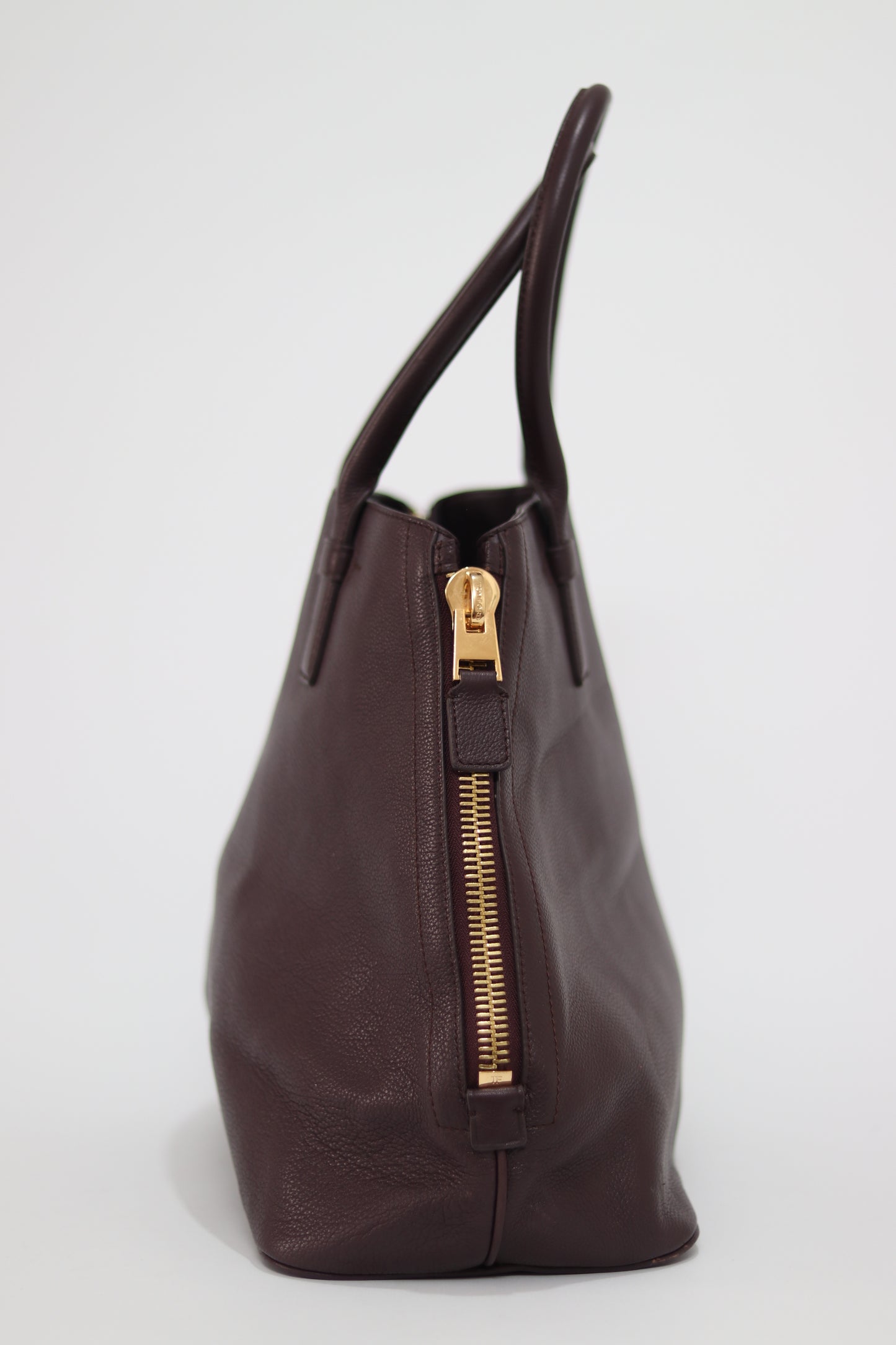 TOM FORD 
Pebbled Calfskin Medium Jennifer Zip Tote Burgundy