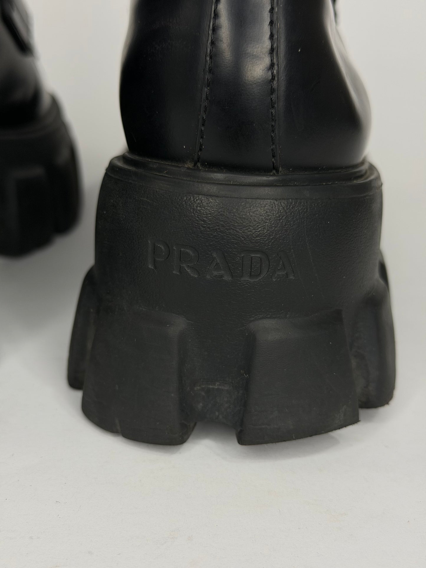 Prada Black Leather Monolith Platform Derby Sneakers Size 38 EU/ 8 US / 5 UK