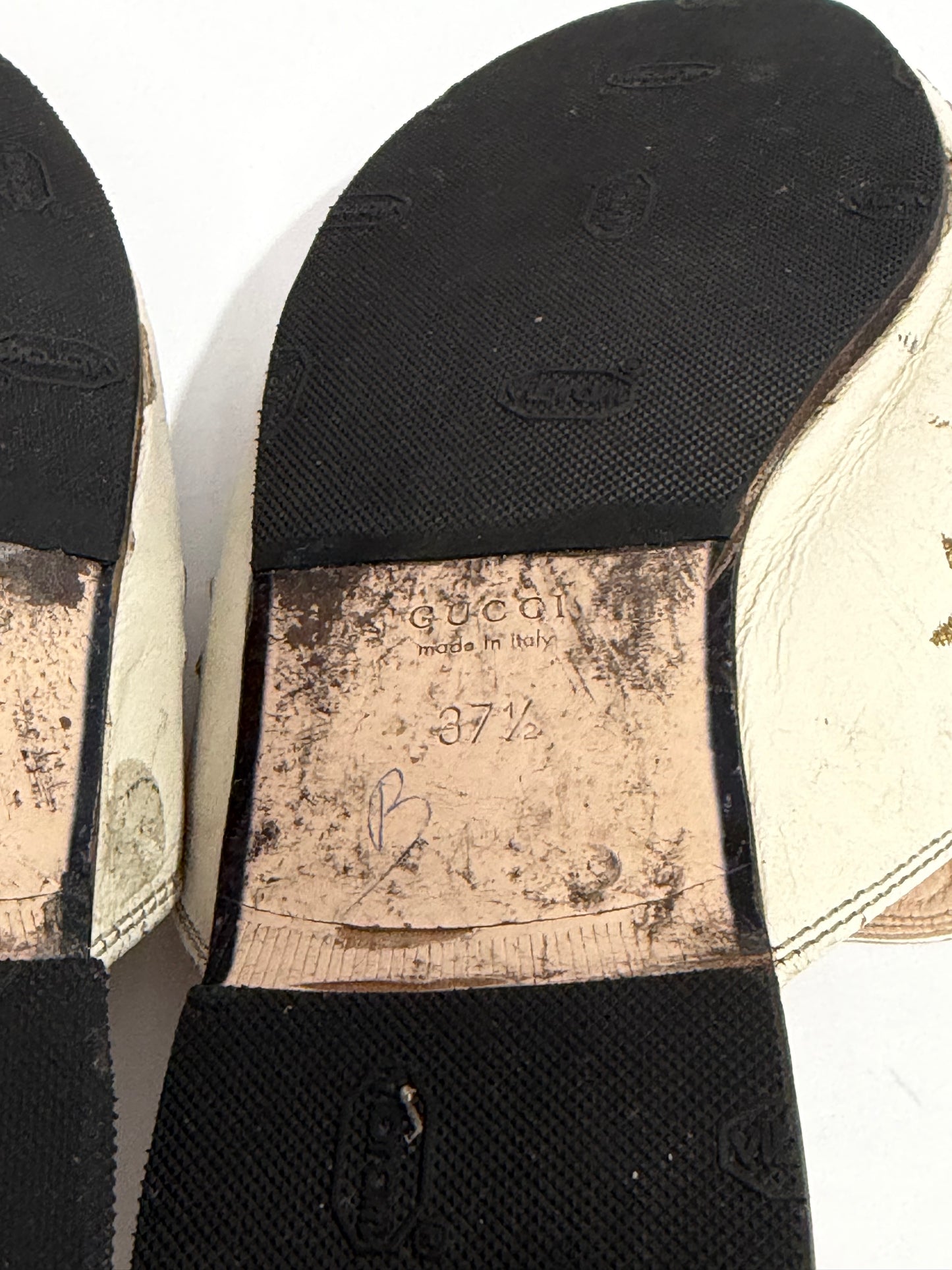 Gucci Cream Leather Bee and Star Embroidered Princetown Flat Mules Size 37.5 EU/ 7.5 US/