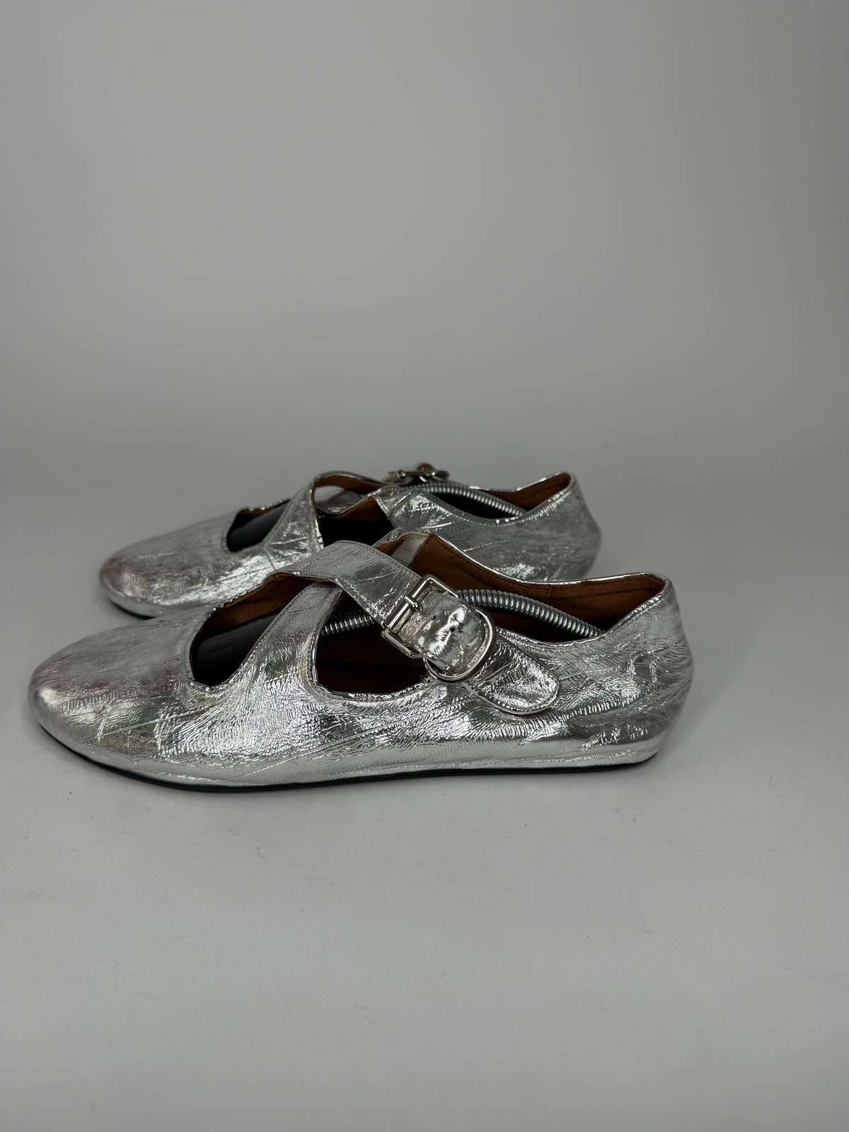 ALAÏA Silver Criss Cross Ballerina Flats Size 39 EU/ 9 US / 6 UK