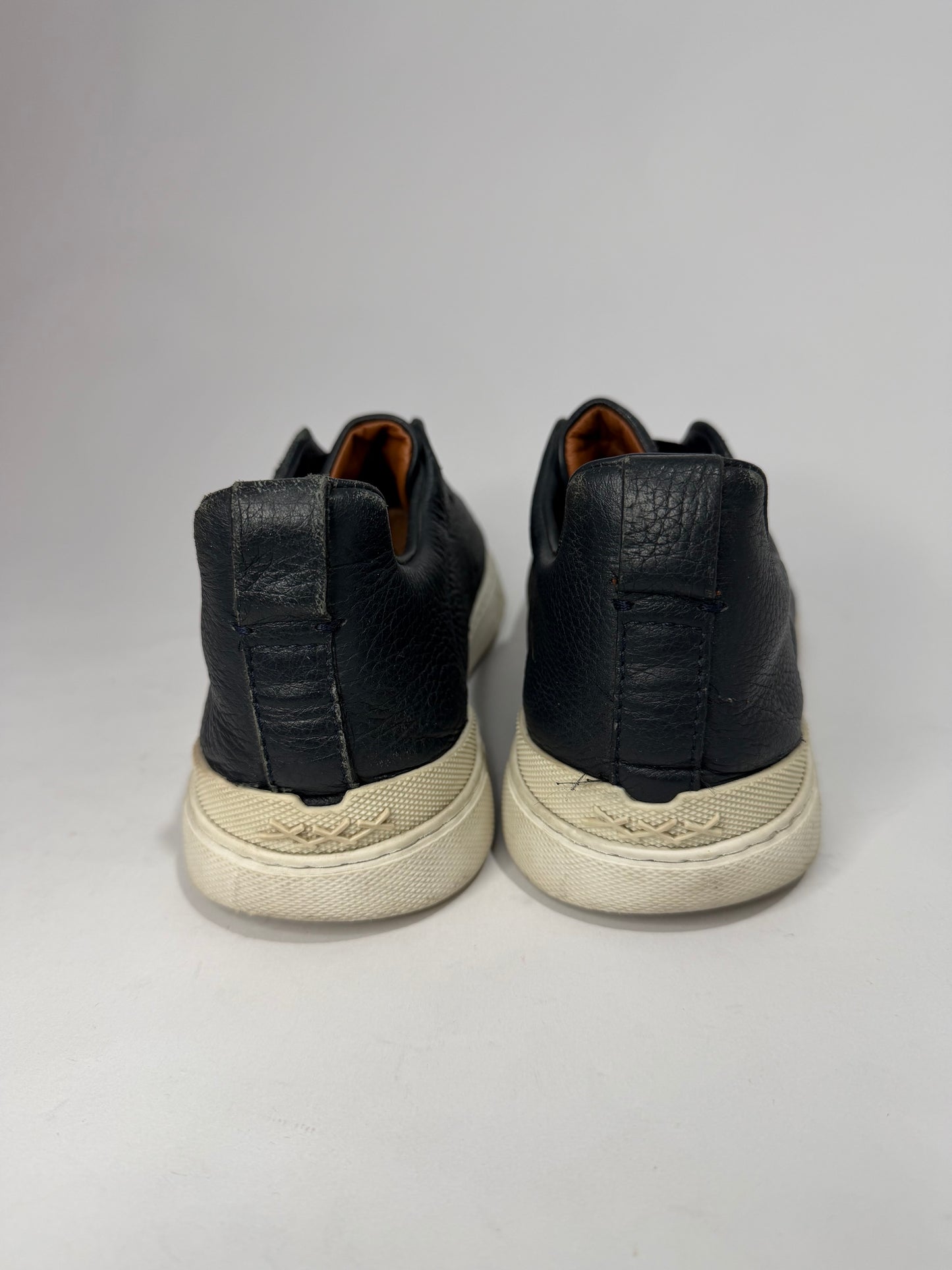 Ermenegildo Zegna Navy Leather triple stitch Slip On Sneakers Size 8 UK/ 9 US