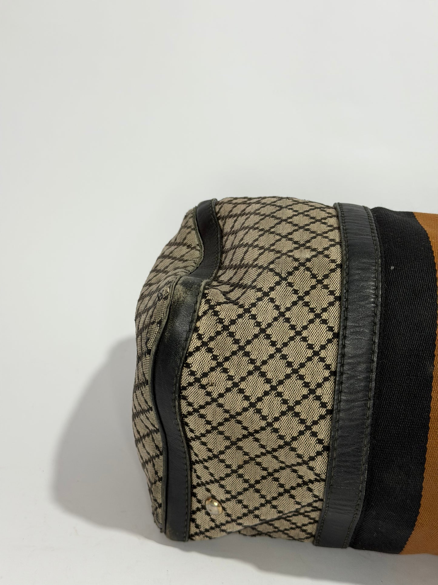 Gucci Black/Beige Diamante Canvas Medium Vintage Web Boston Bag