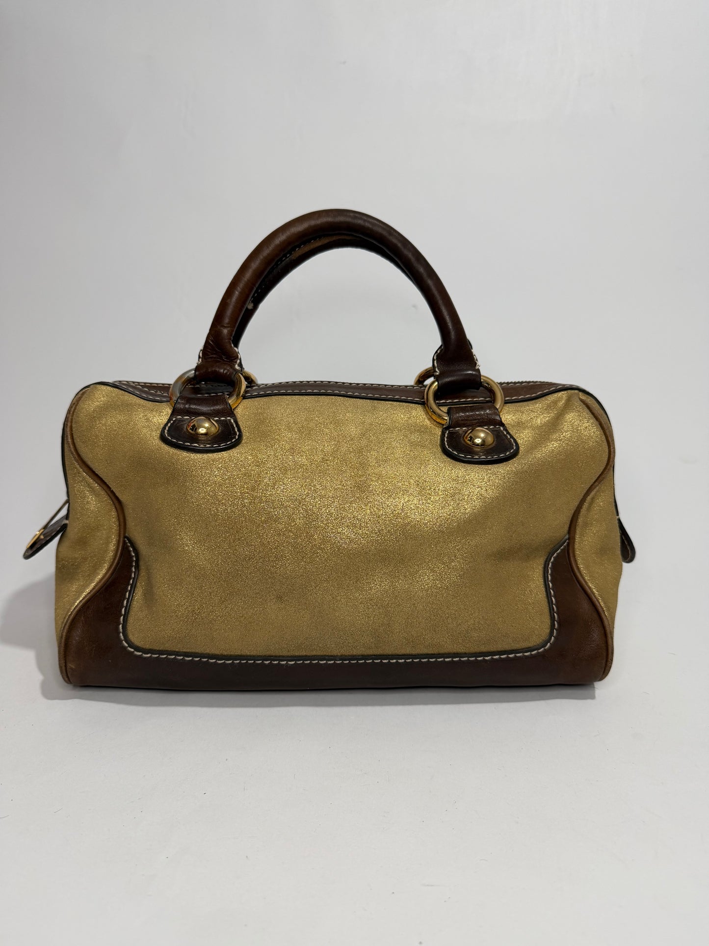 Vintage Céline Gold Metallic Leather Boston Handbag