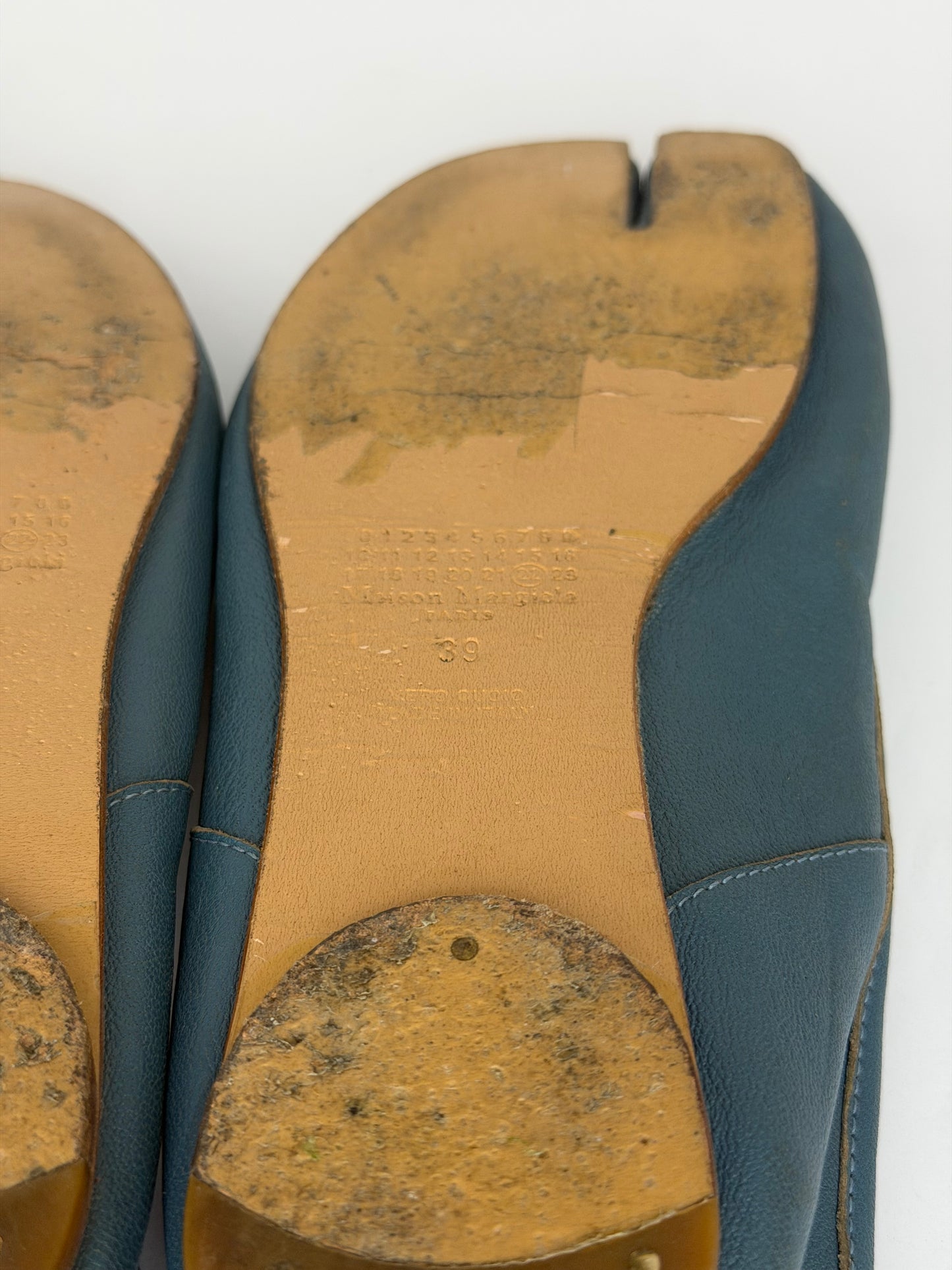 Maison Margiela Tabi Ballet Flats Blue Leather Split-Toe EU 39EU/ 9US / 6 UK