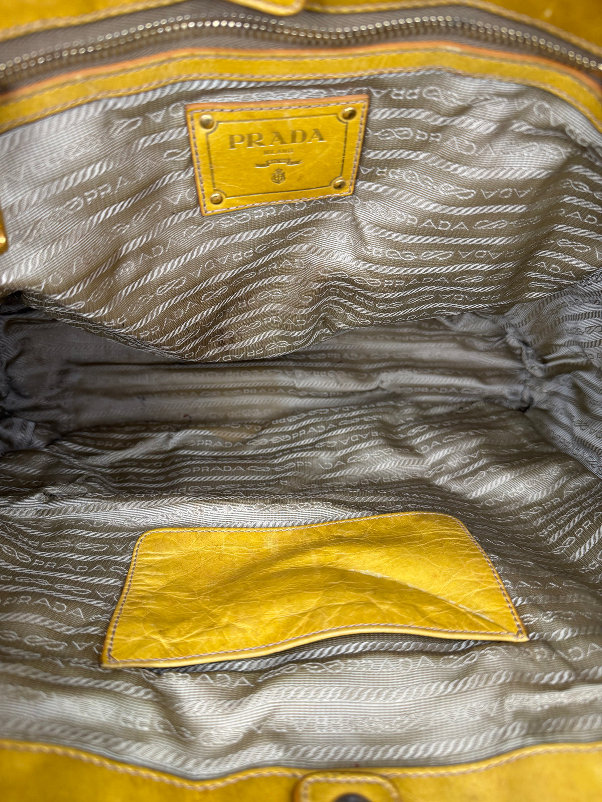 Prada Yellow Leather Top Handle Bag
