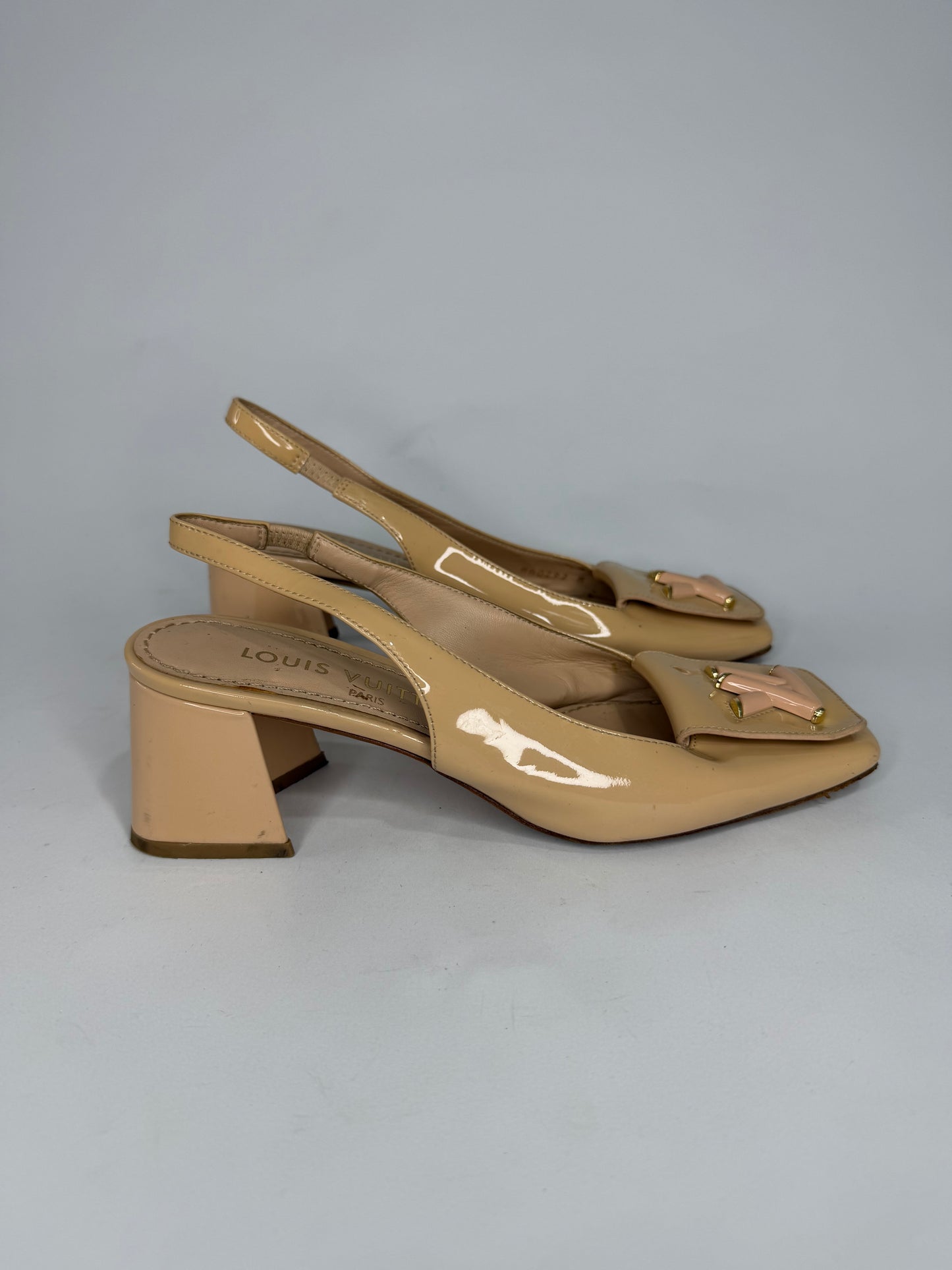 Louis Vuitton Beige Patent Leather Shake Slingback Pumps Size 36.5 EU/ 6.5 US/ 3.5 UK
