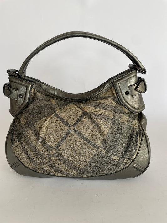 Burberry Grey Smoked Check PVC and Leather Hobo