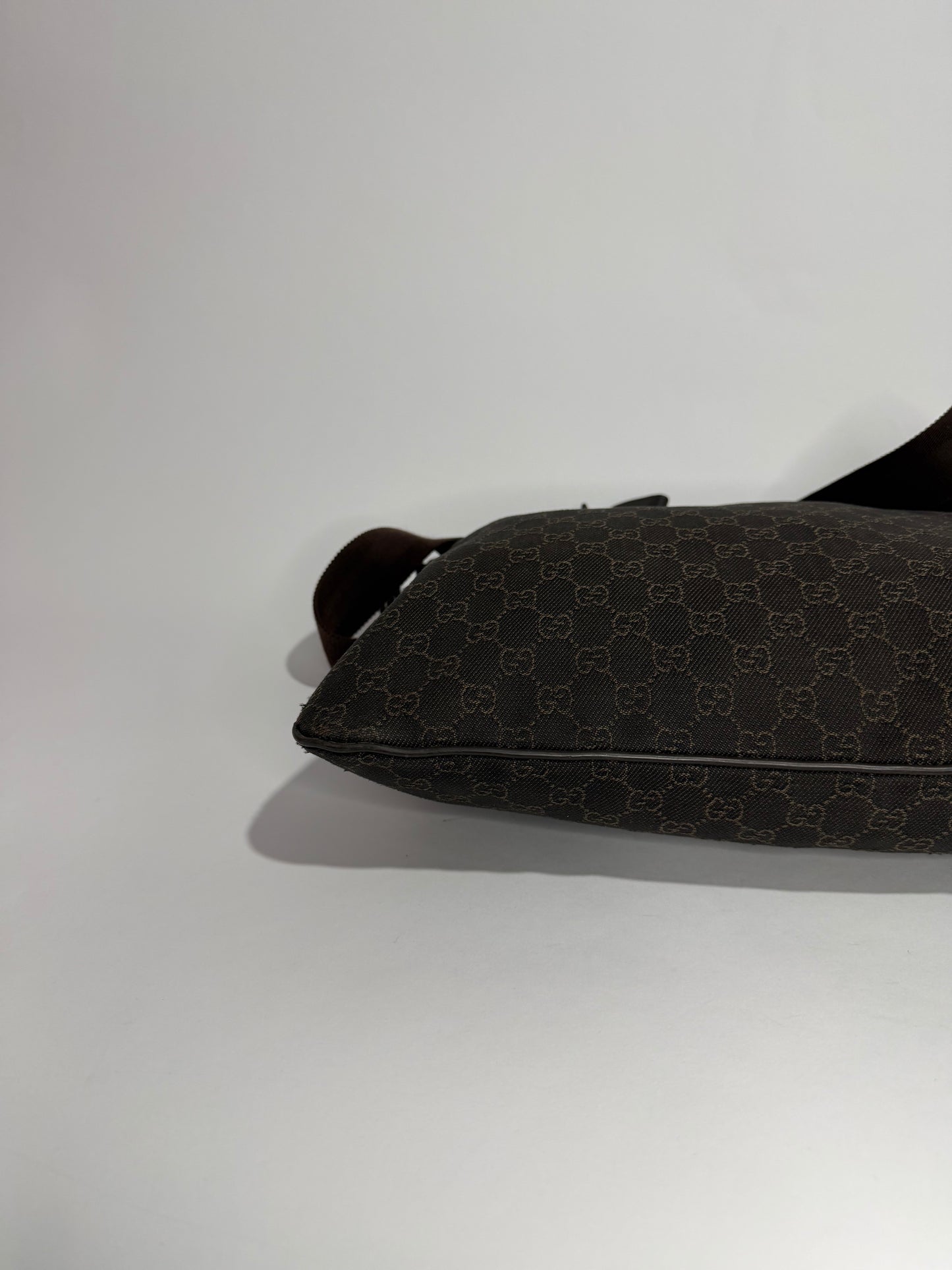 Gucci Dark Brown GG Denim Zip Messenger Bag