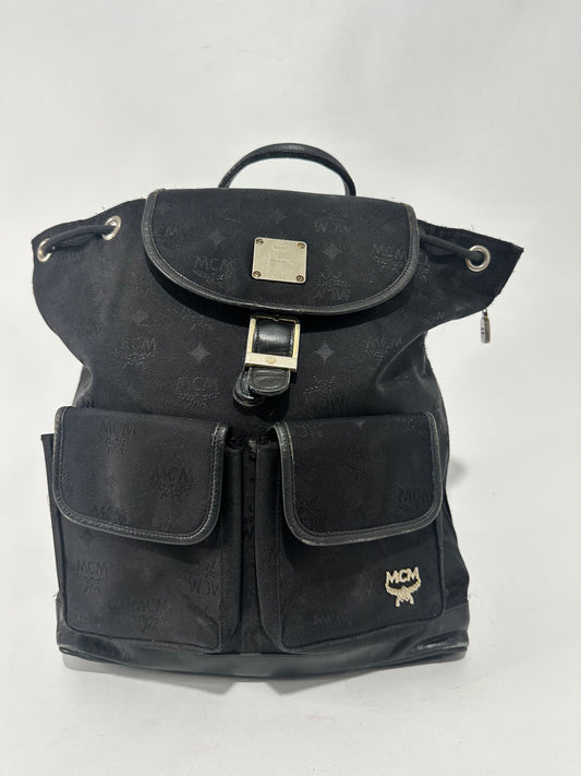 MCM Black Nylon and Leather Drawstring Backpack